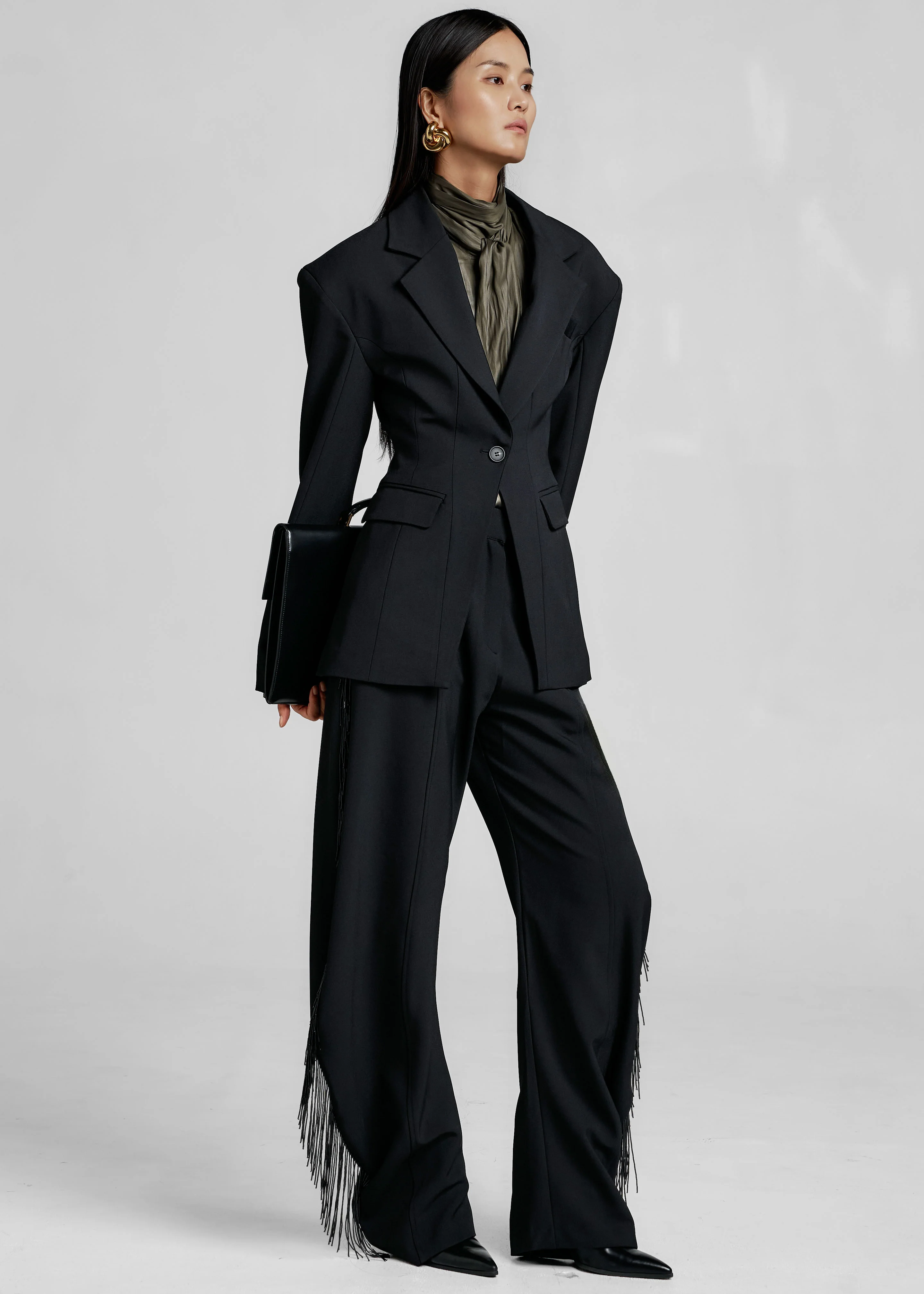 Bianca Fringed Barrel Leg Pants - Black - Image 7