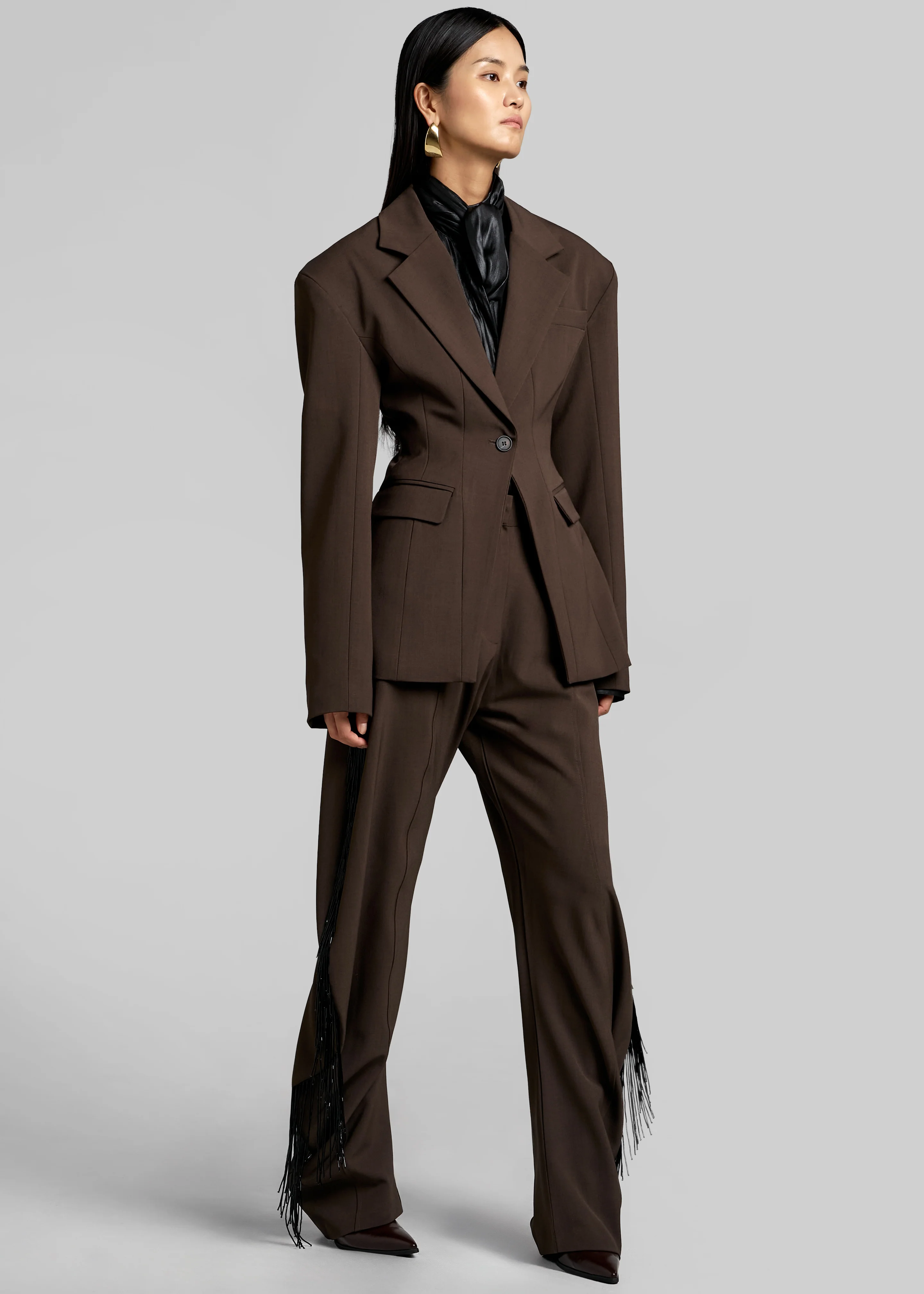 Bianca Fringed Barrel Leg Pants - Brown - Image 3