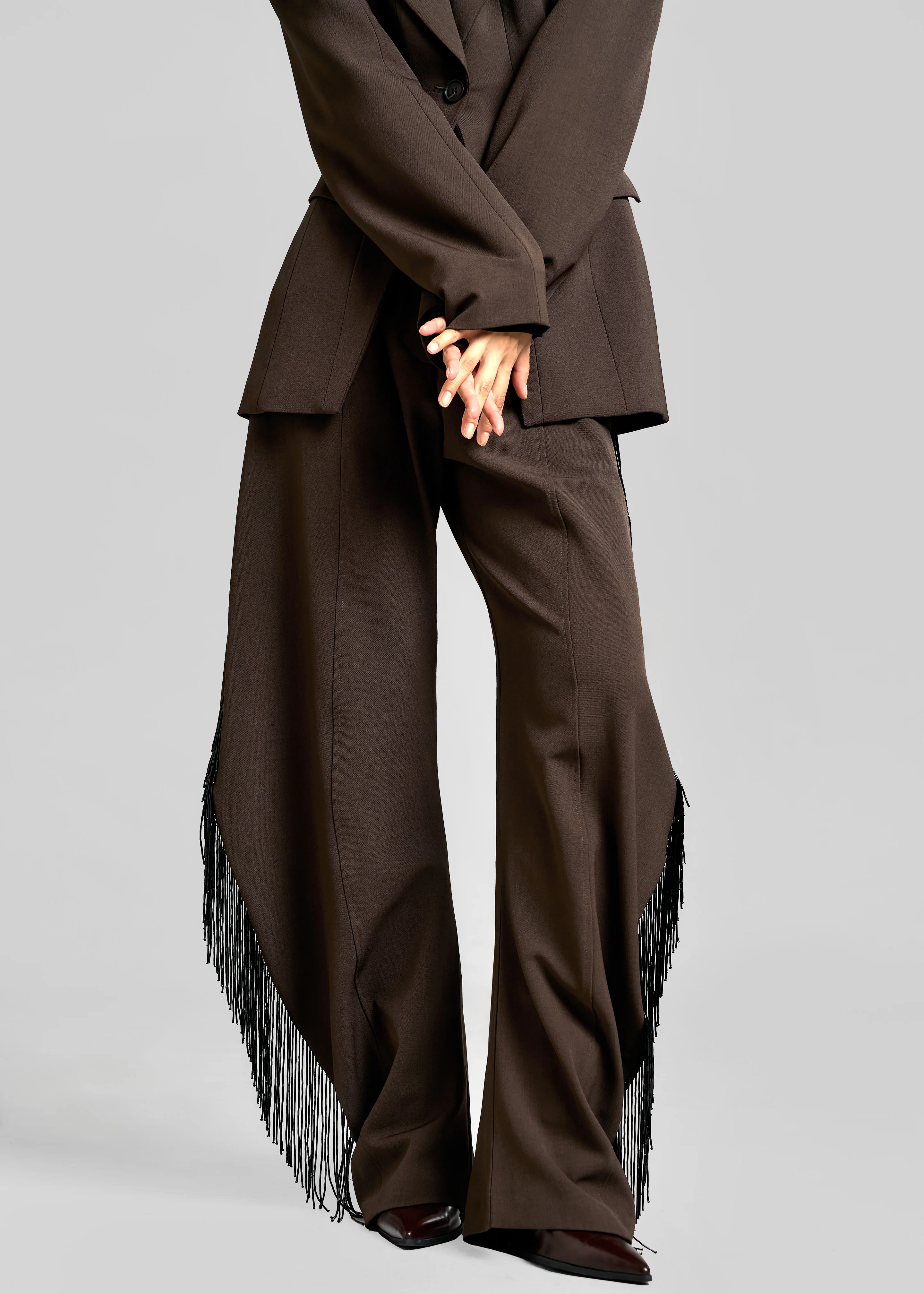 Bianca Fringed Barrel Leg Pants - Brown - Image 4