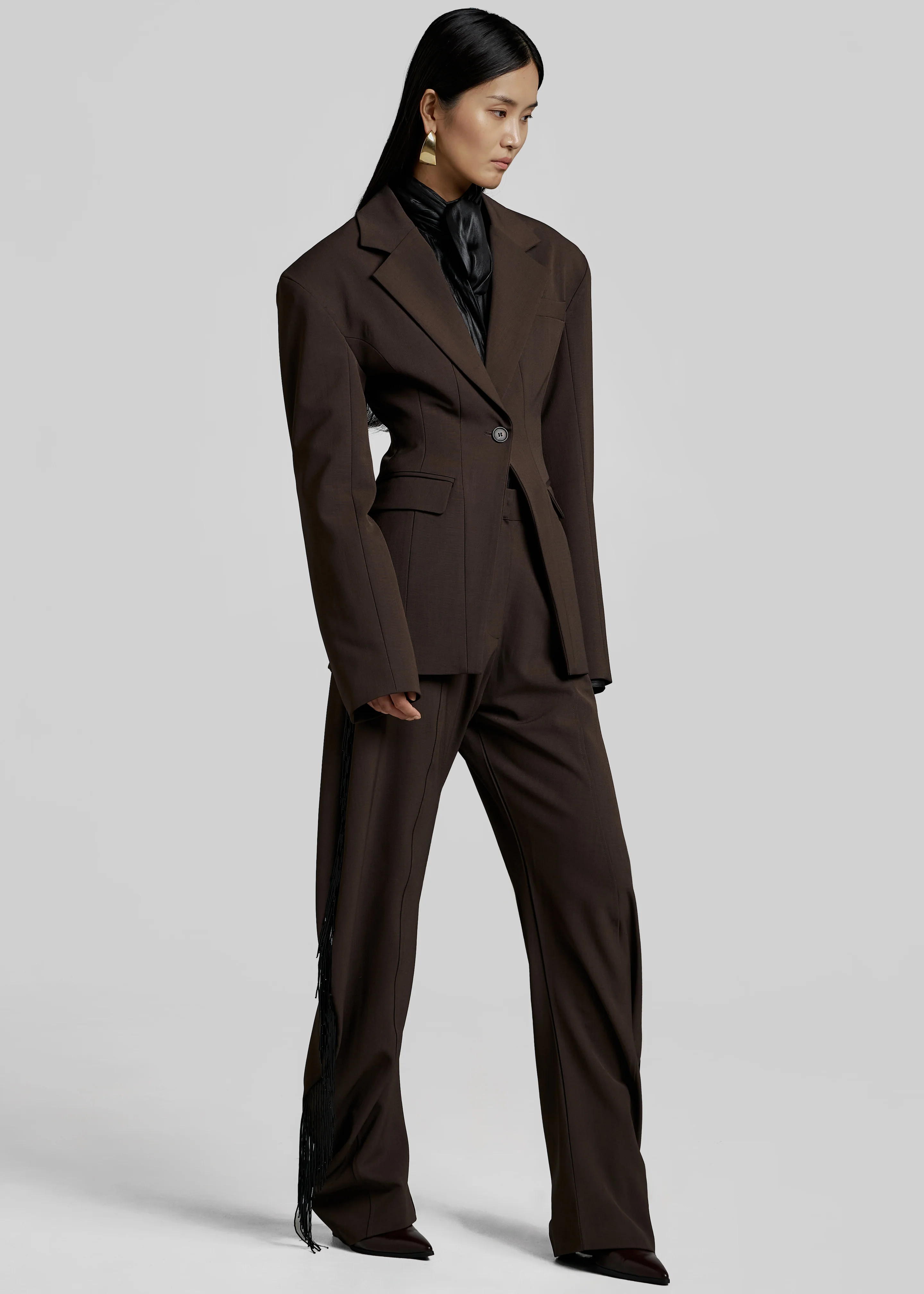 Bianca Fringed Barrel Leg Pants - Brown - Image 6