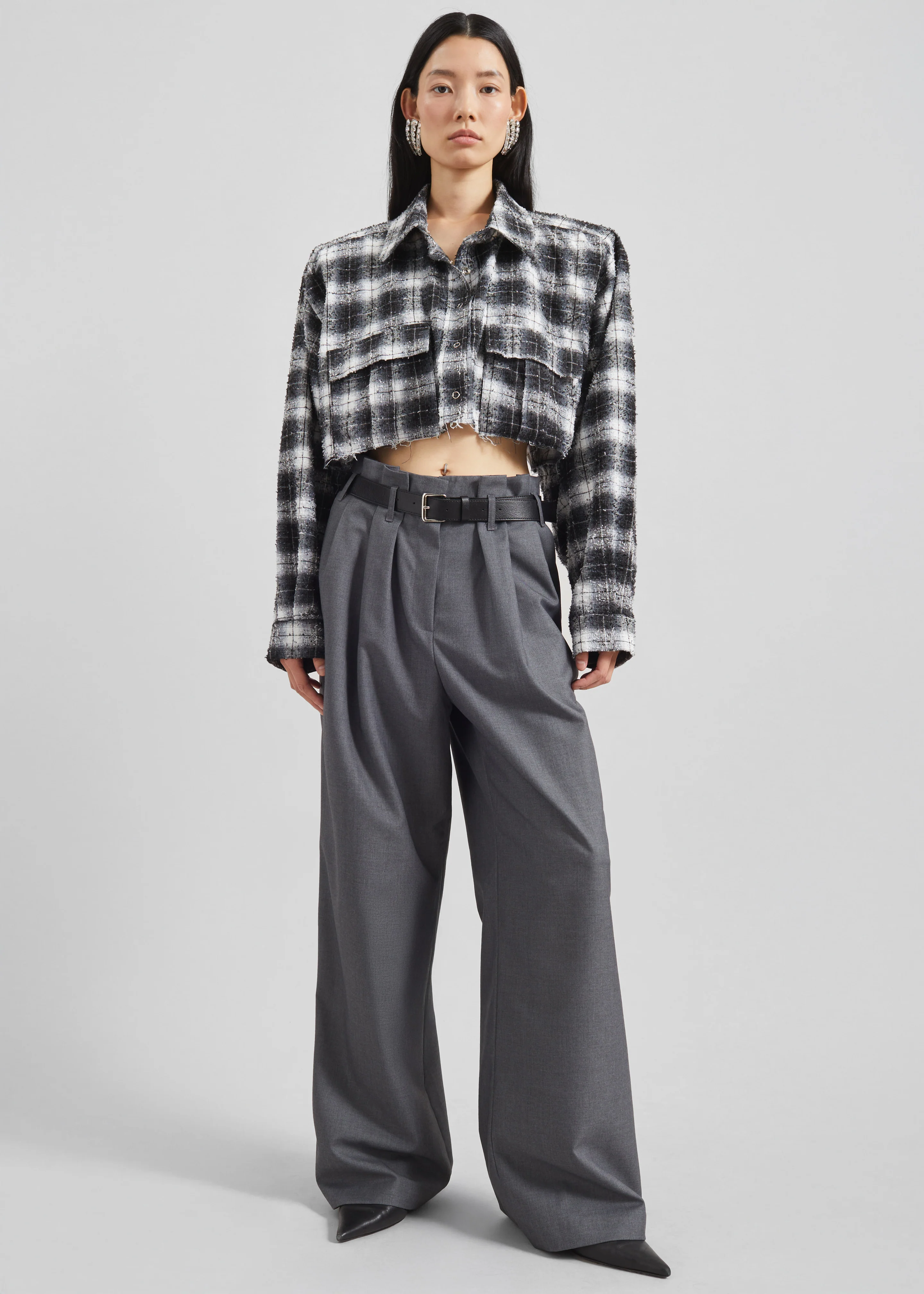 Biasca Distressed Cropped Shirt - Black Plaid - Image 3