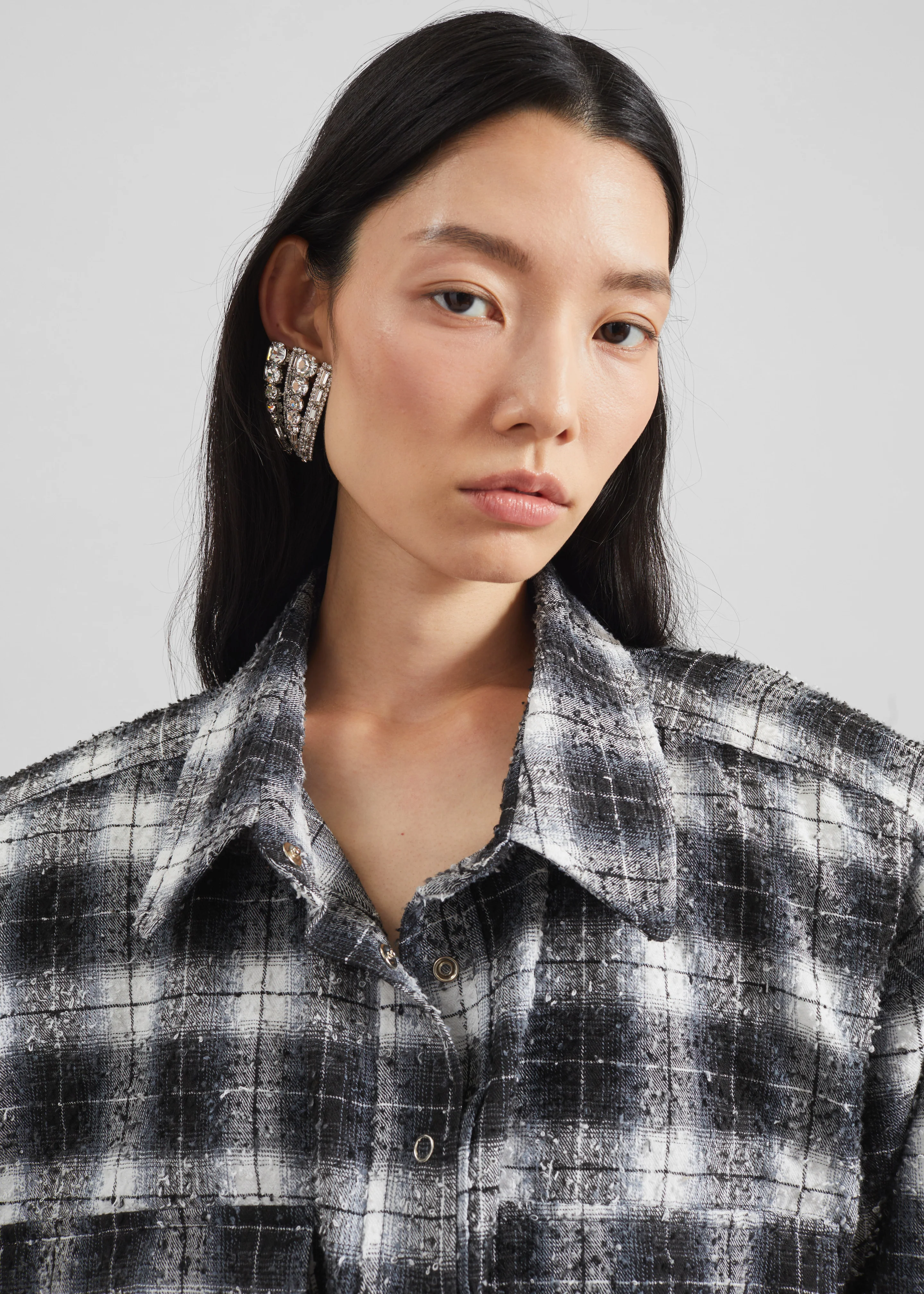 Biasca Distressed Cropped Shirt - Black Plaid - Image 5