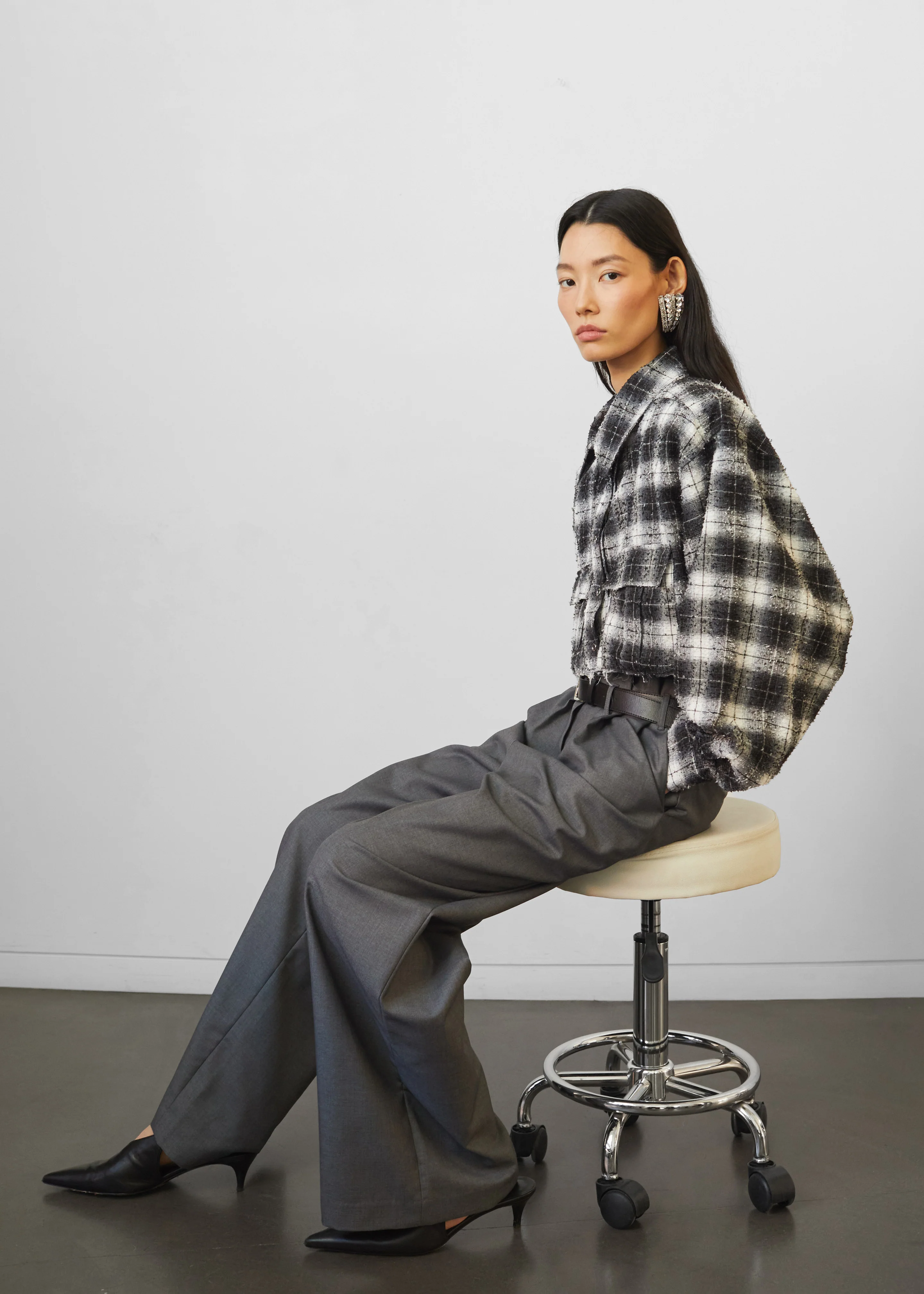 Biasca Distressed Cropped Shirt - Black Plaid - Image 7