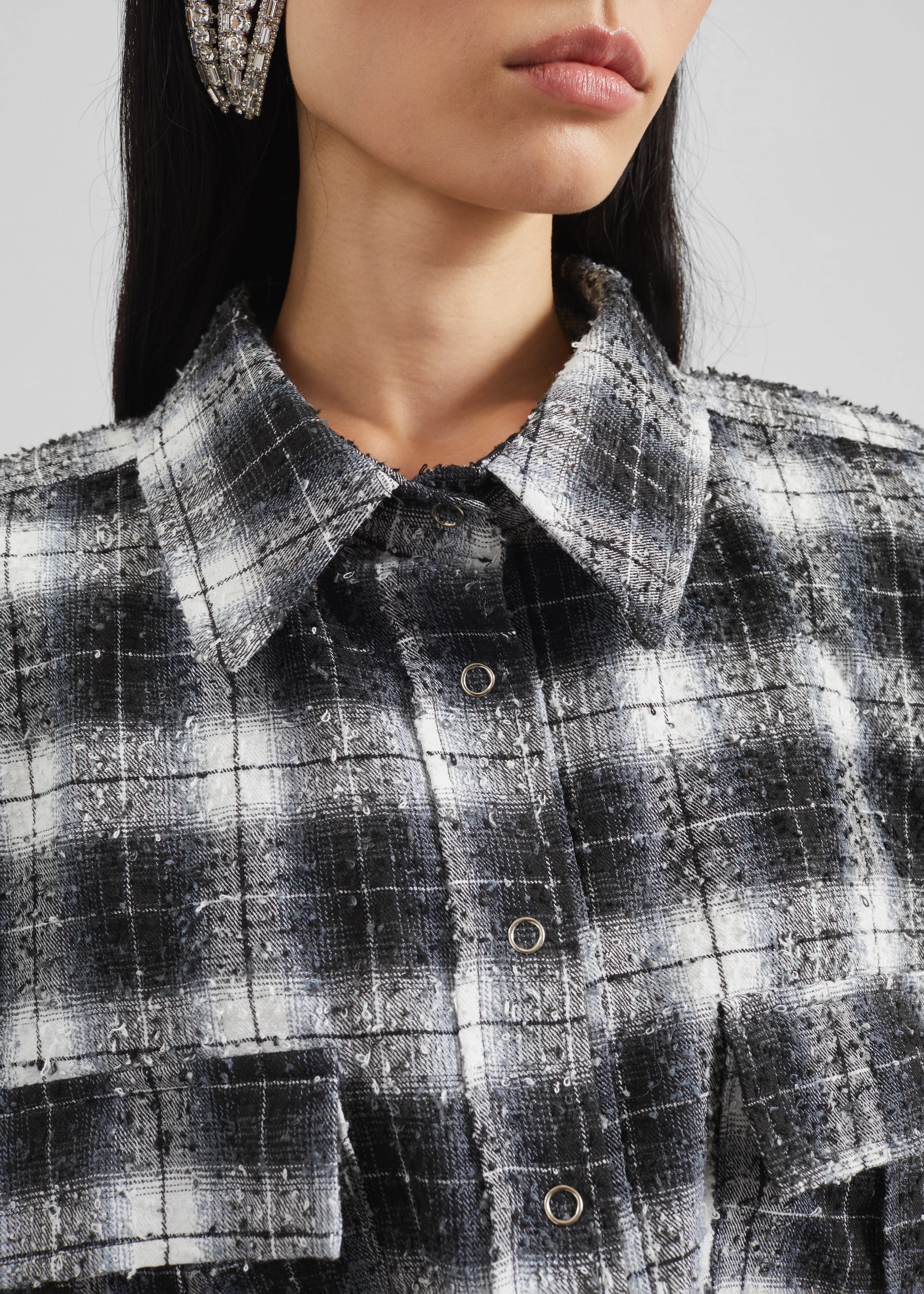 Biasca Distressed Cropped Shirt - Black Plaid - Image 9