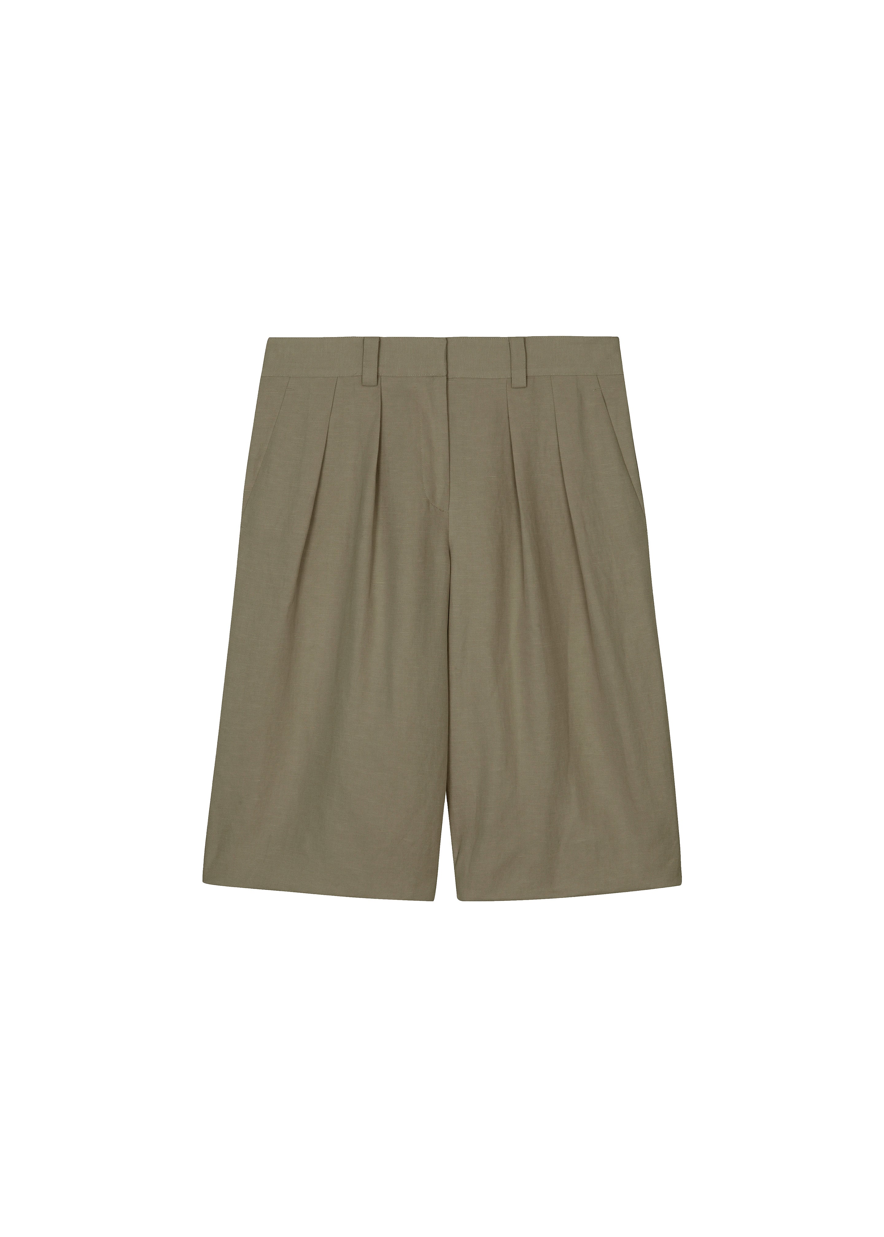 Bilbao Pleated Linen Bermuda Shorts - Khaki - Image 9