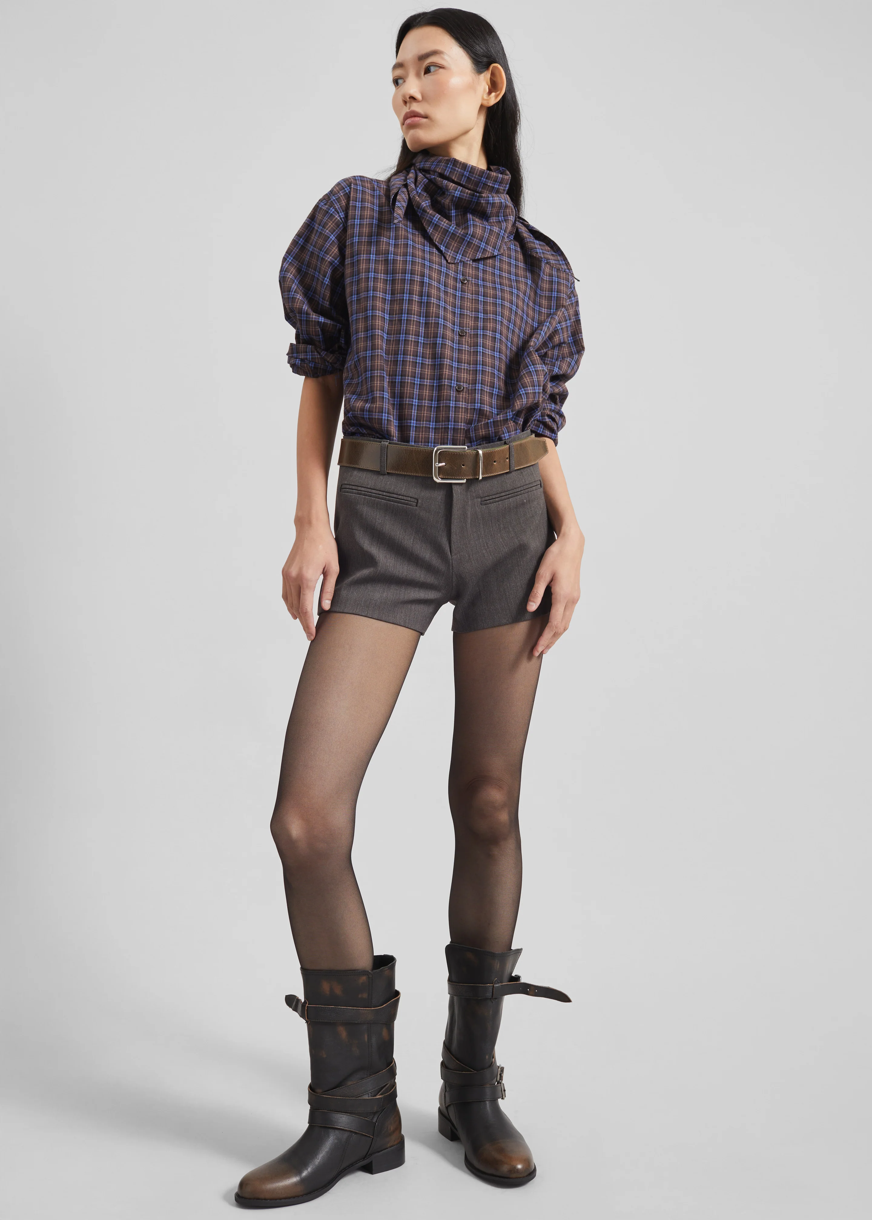 Bitry Scarf Shirt - Brown Plaid - Image 3