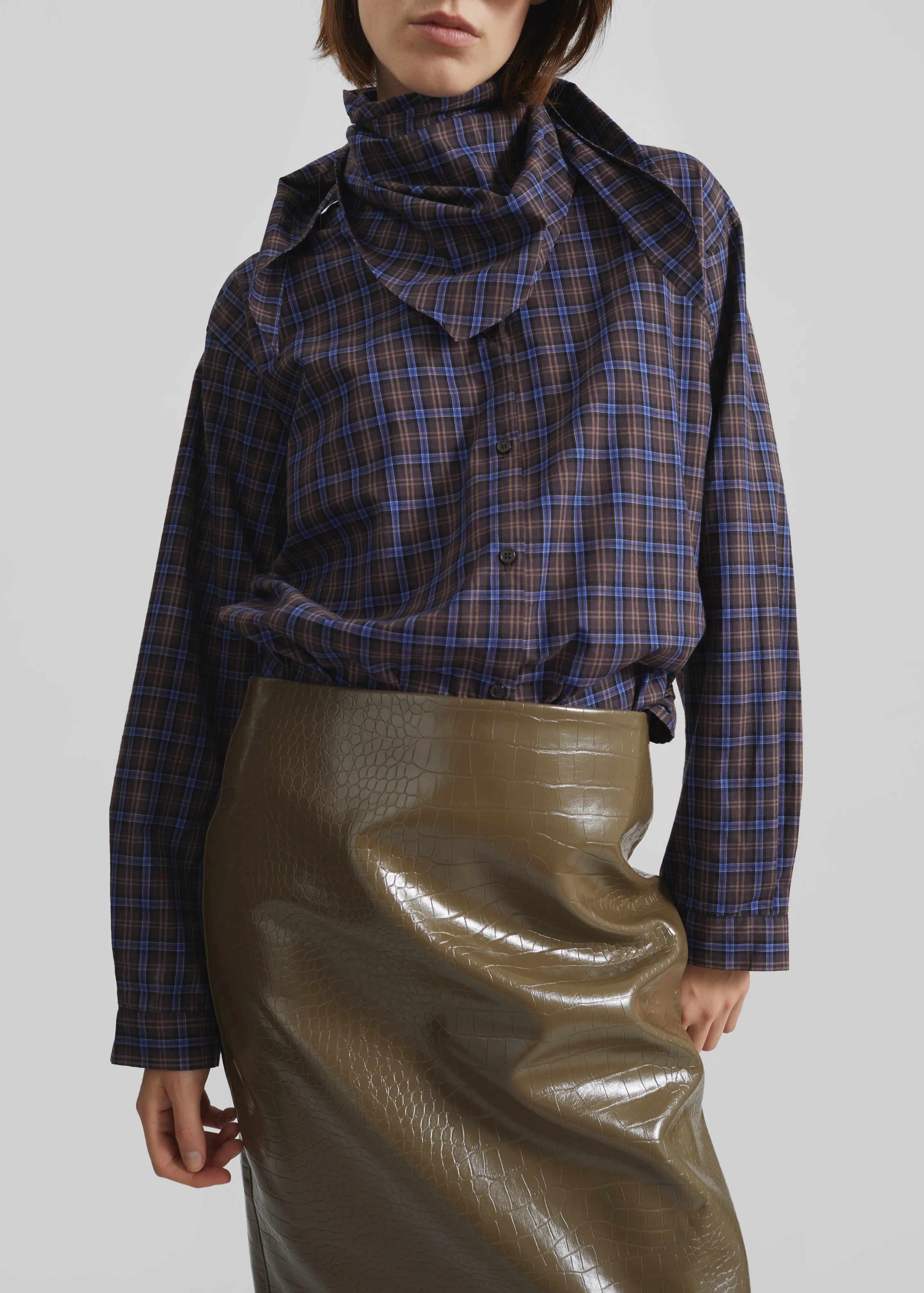 Bitry Scarf Shirt - Brown Plaid - Image 4