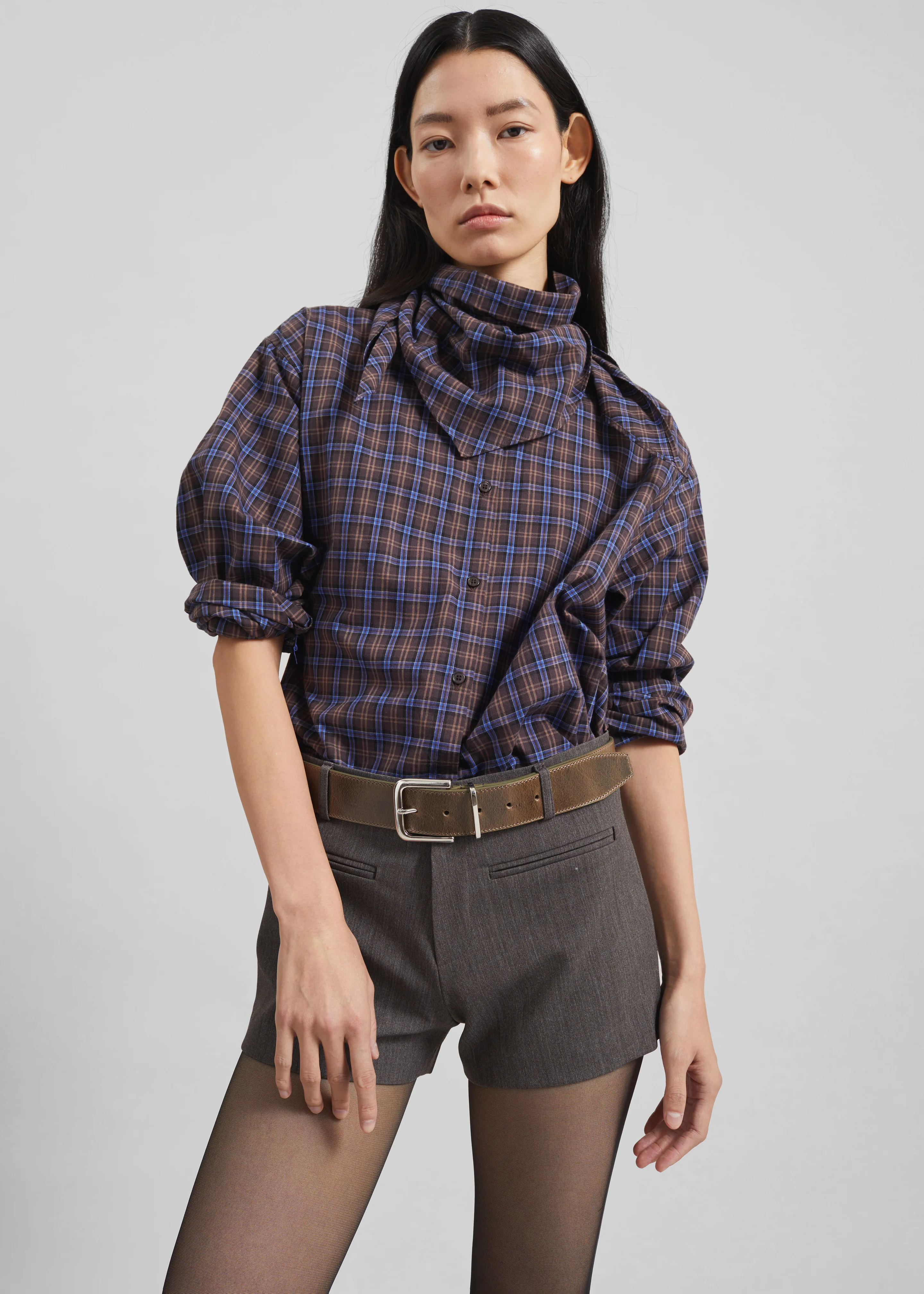 Bitry Scarf Shirt - Brown Plaid - Image 8