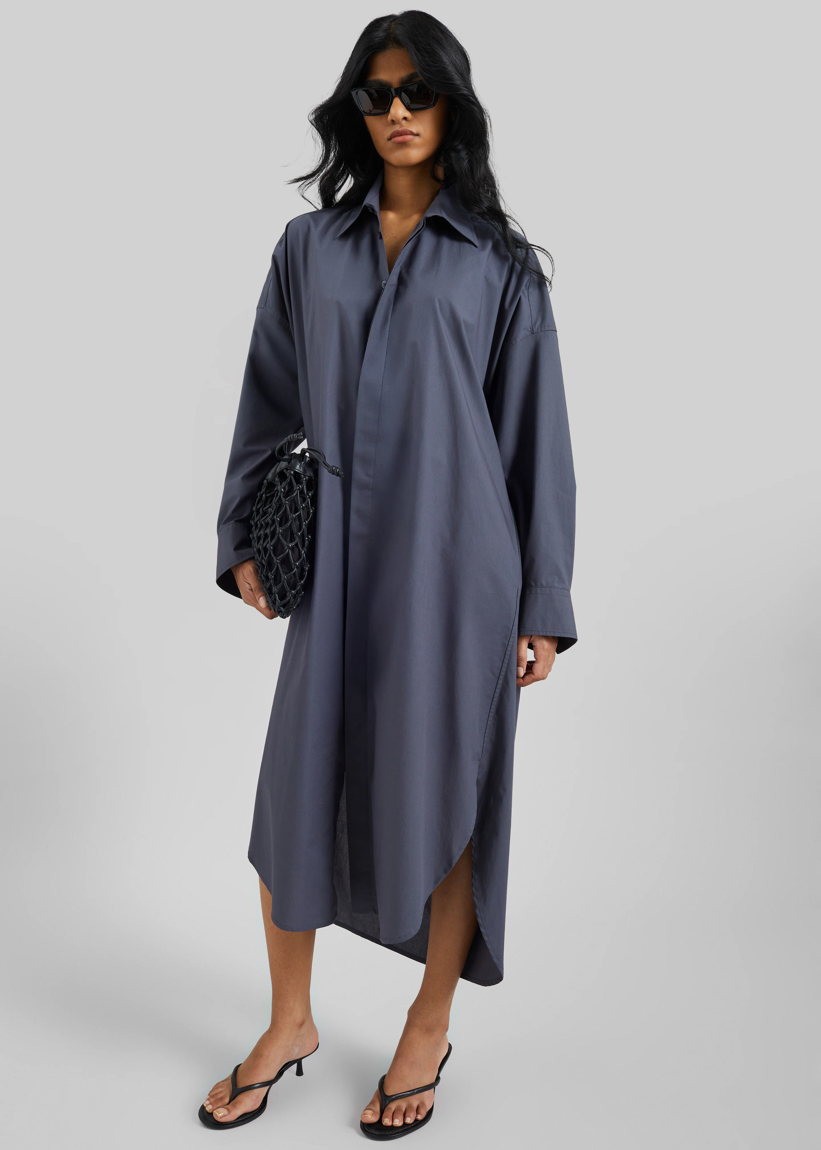 Bloom Organic Cotton Shirt Dress - Charcoal - Image 2