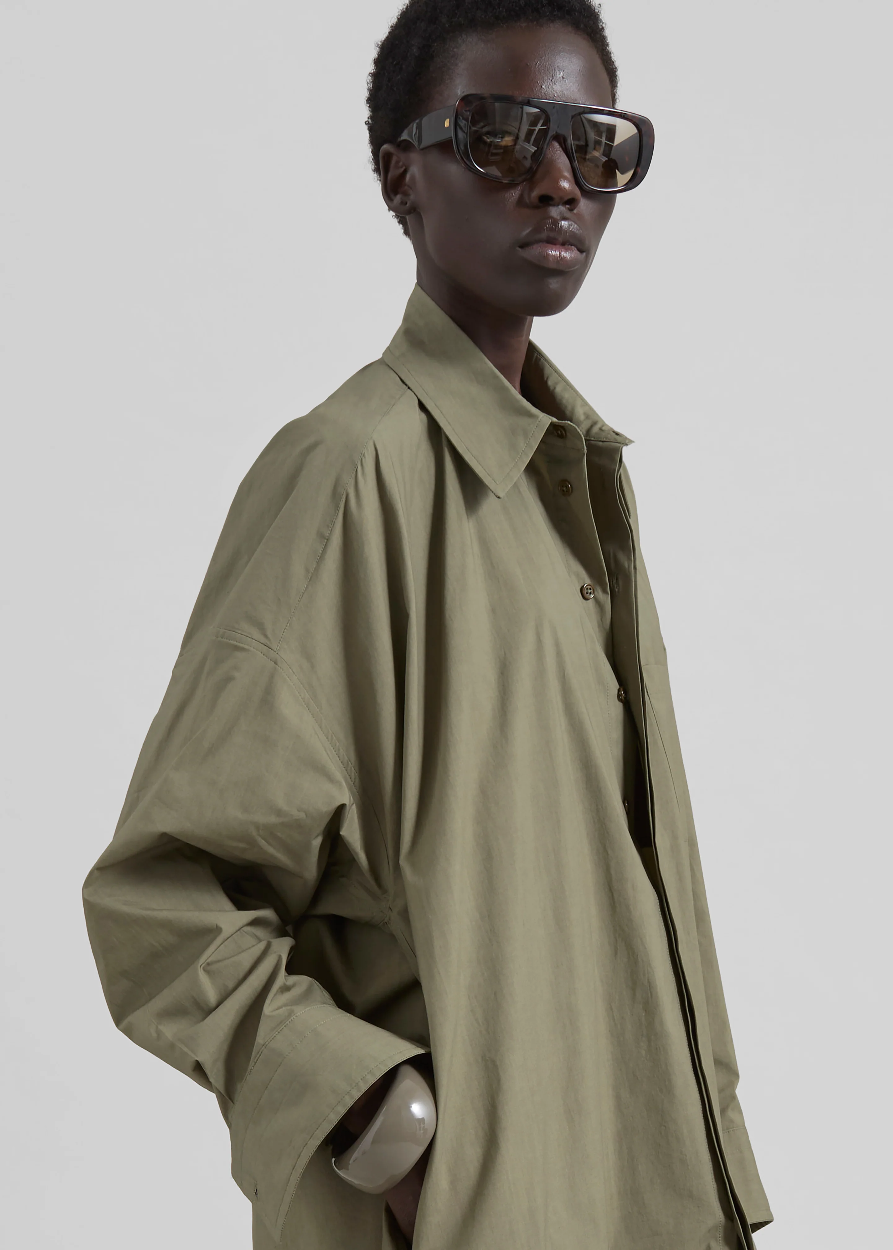 Bloom Organic Cotton Shirt Dress - Olive - Image 2