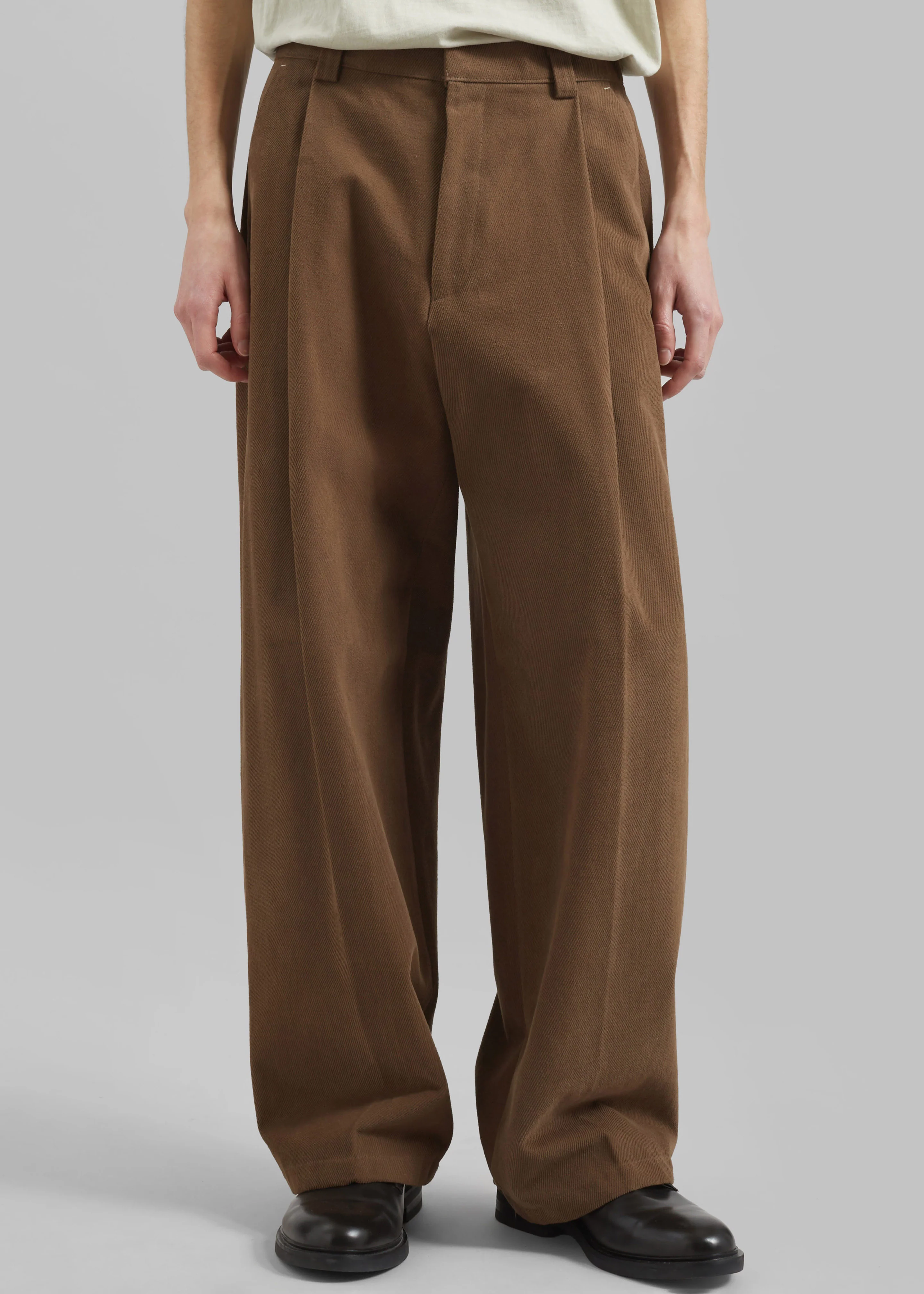 Borken Pleated Twill Pants - Brown - Image 2