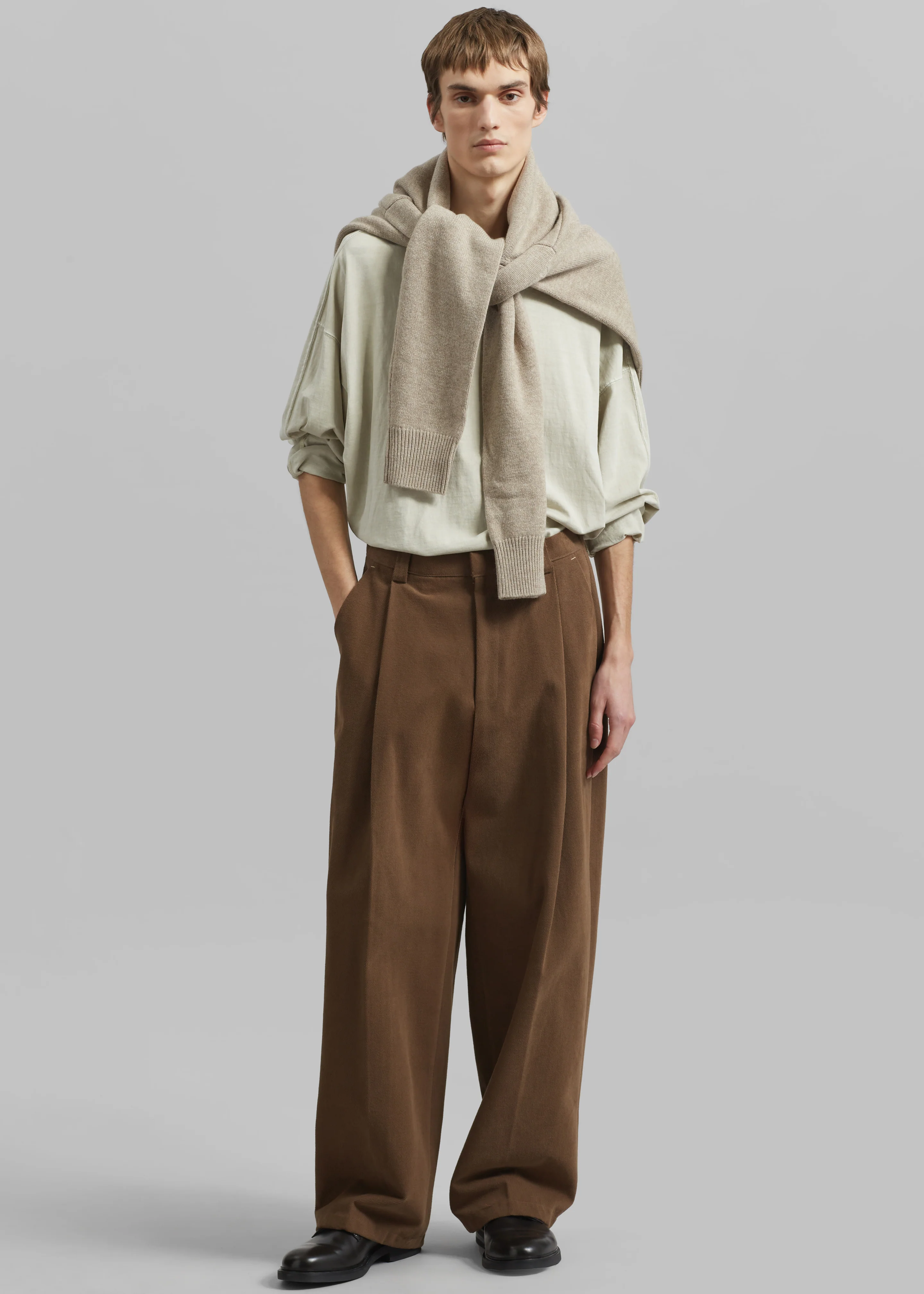 Borken Pleated Twill Pants - Brown - Image 4