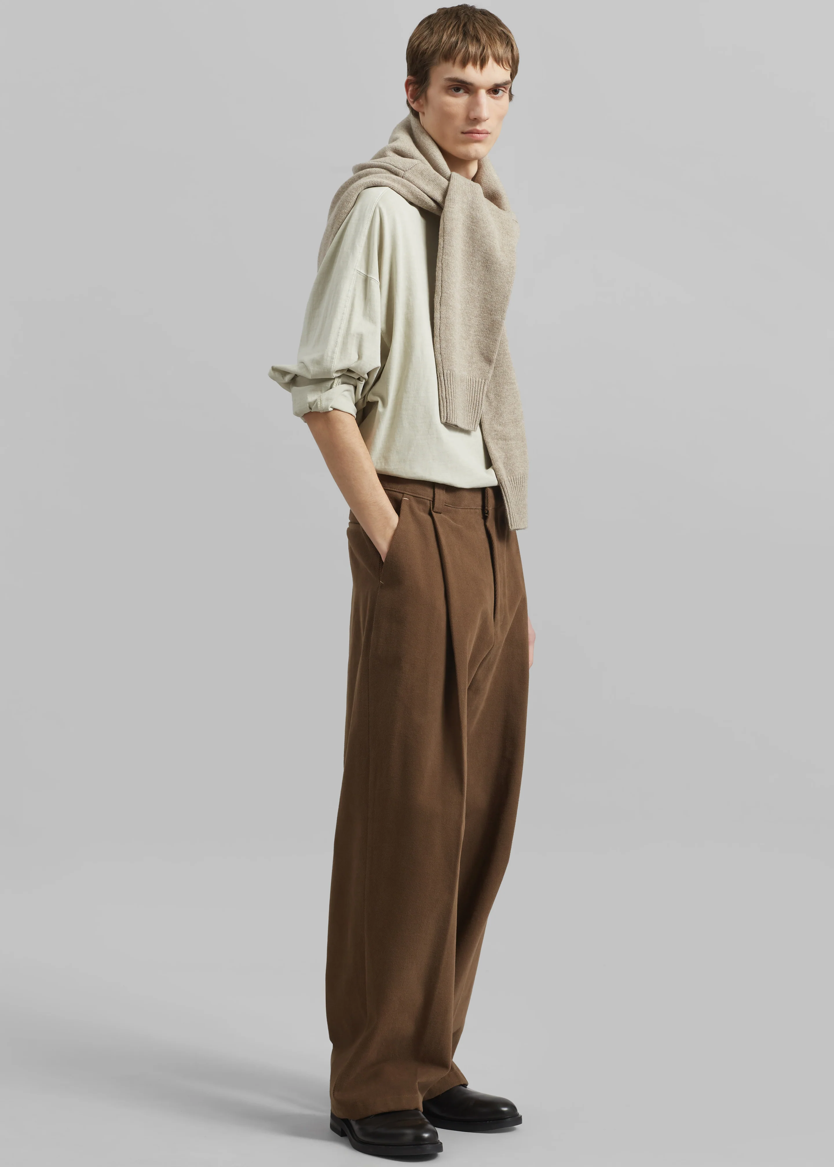 Borken Pleated Twill Pants - Brown - Image 7