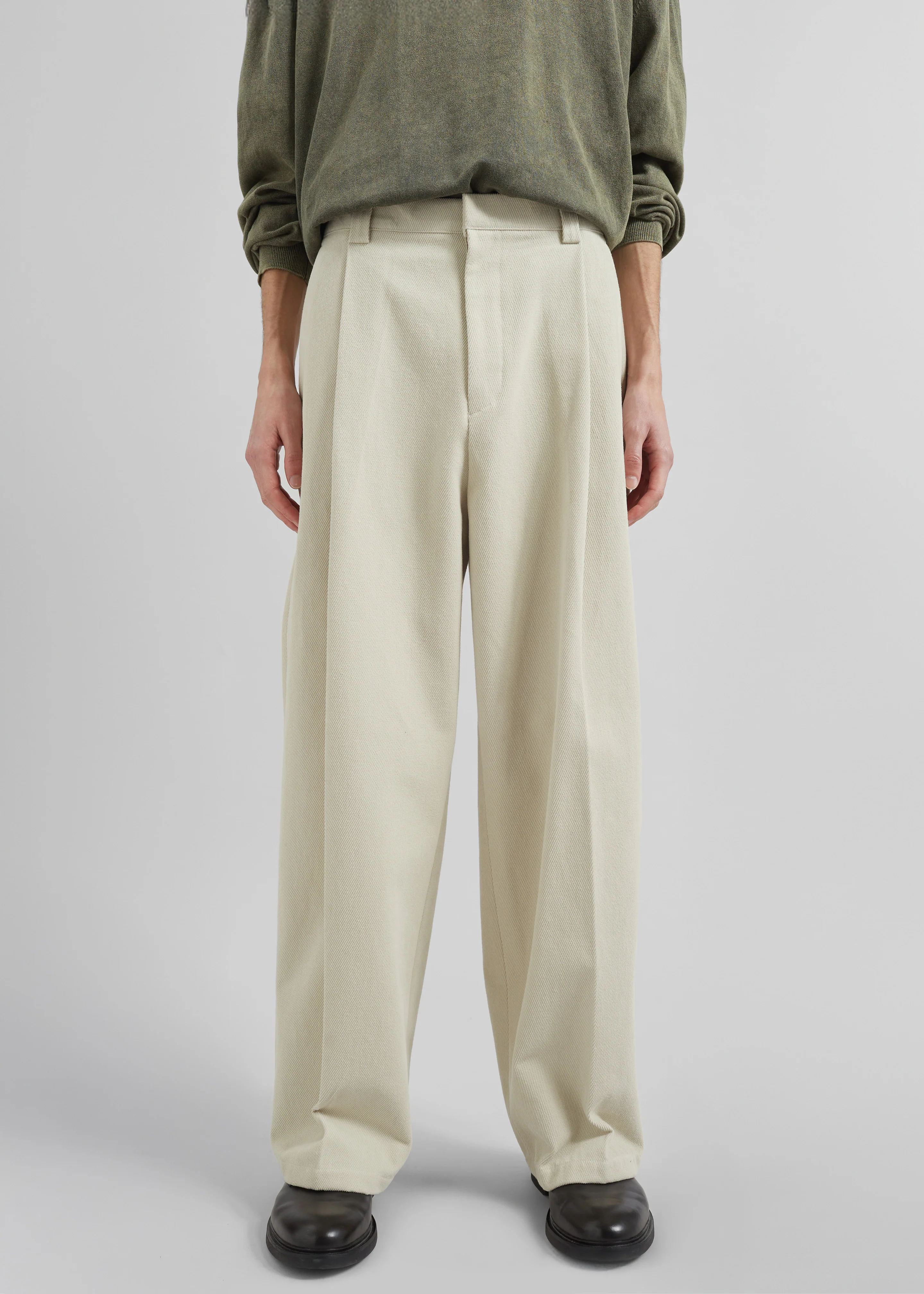 Borken Pleated Twill Pants - Ivory - Image 4
