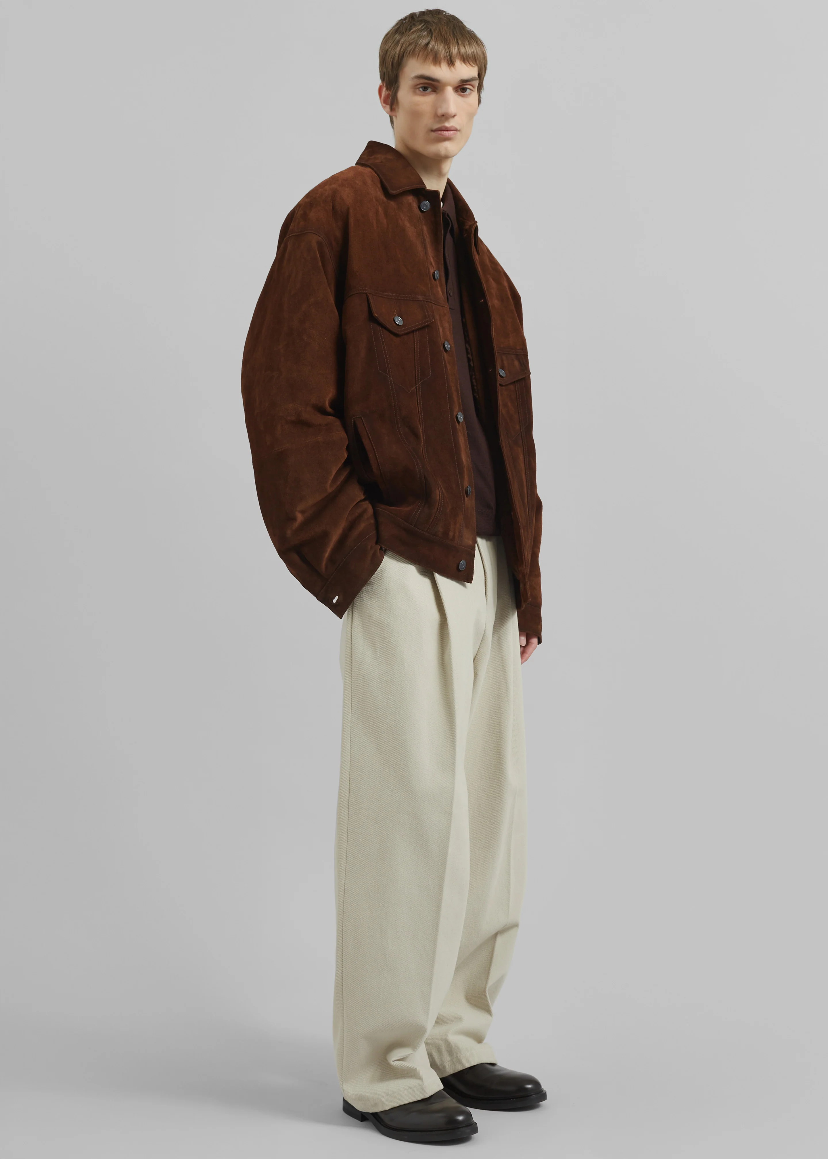 Borken Pleated Twill Pants - Ivory - Image 5