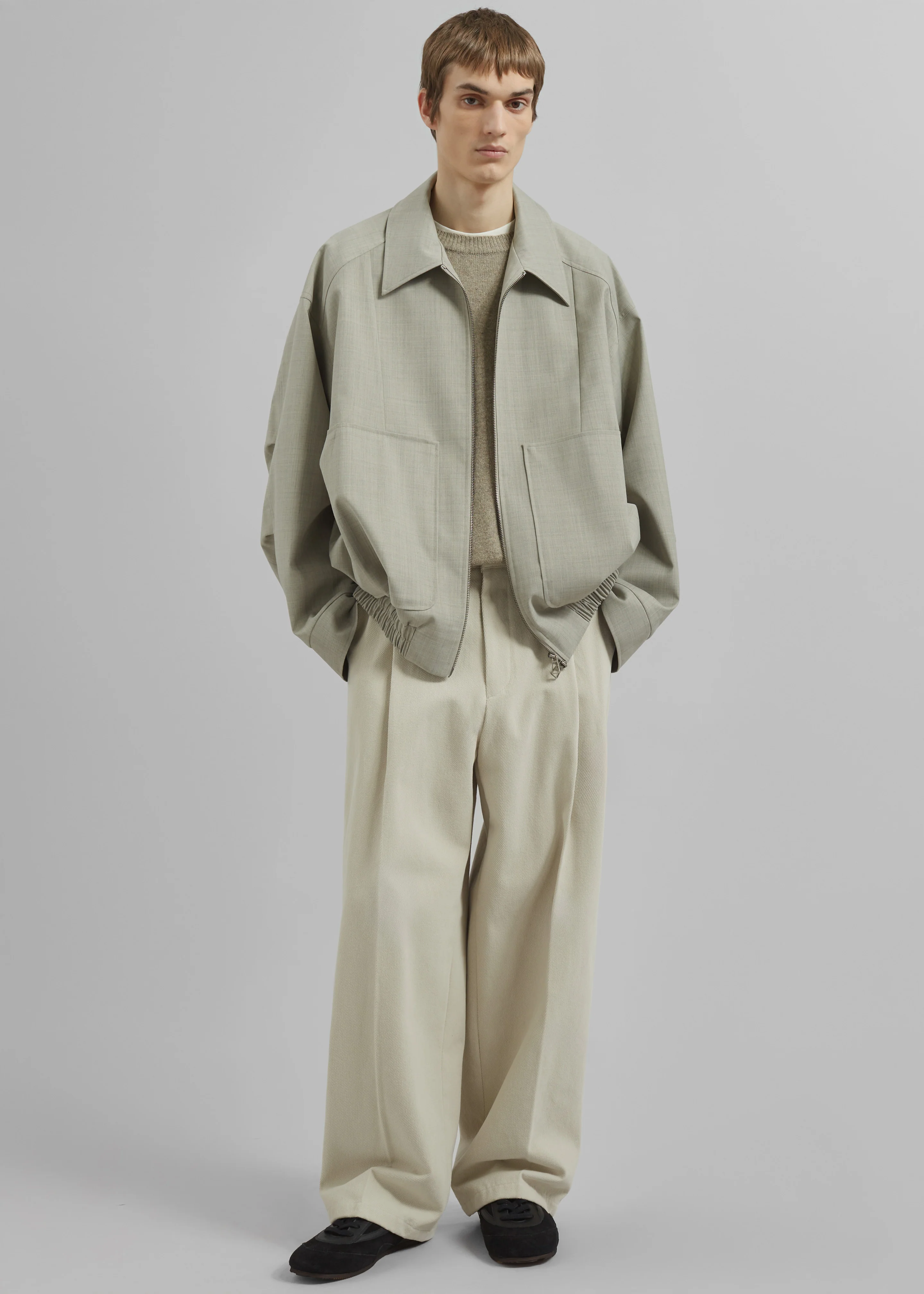 Borken Pleated Twill Pants - Ivory - Image 7