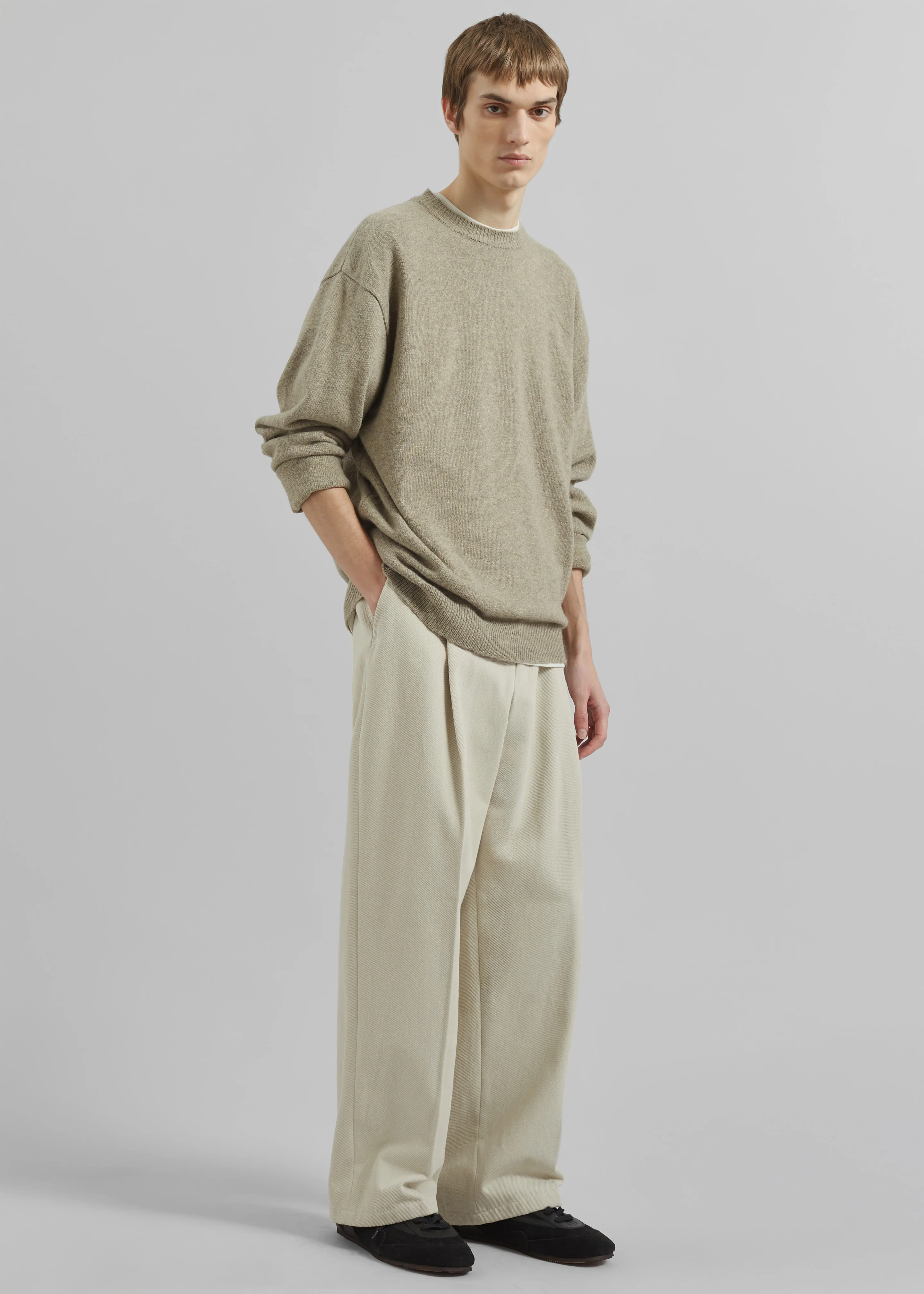 Borken Pleated Twill Pants - Ivory - Image 8
