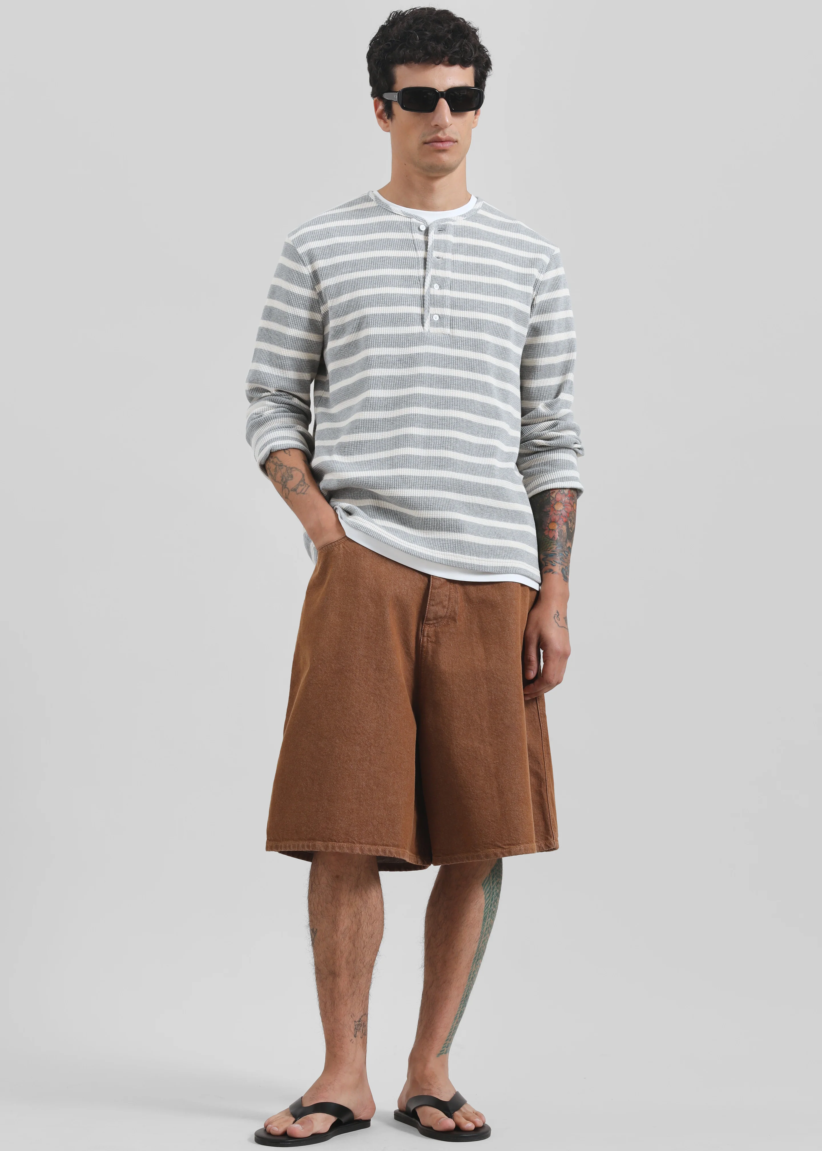 Bourke Soft Cotton Henley T-Shirt - Grey/White Stripe - Image 5