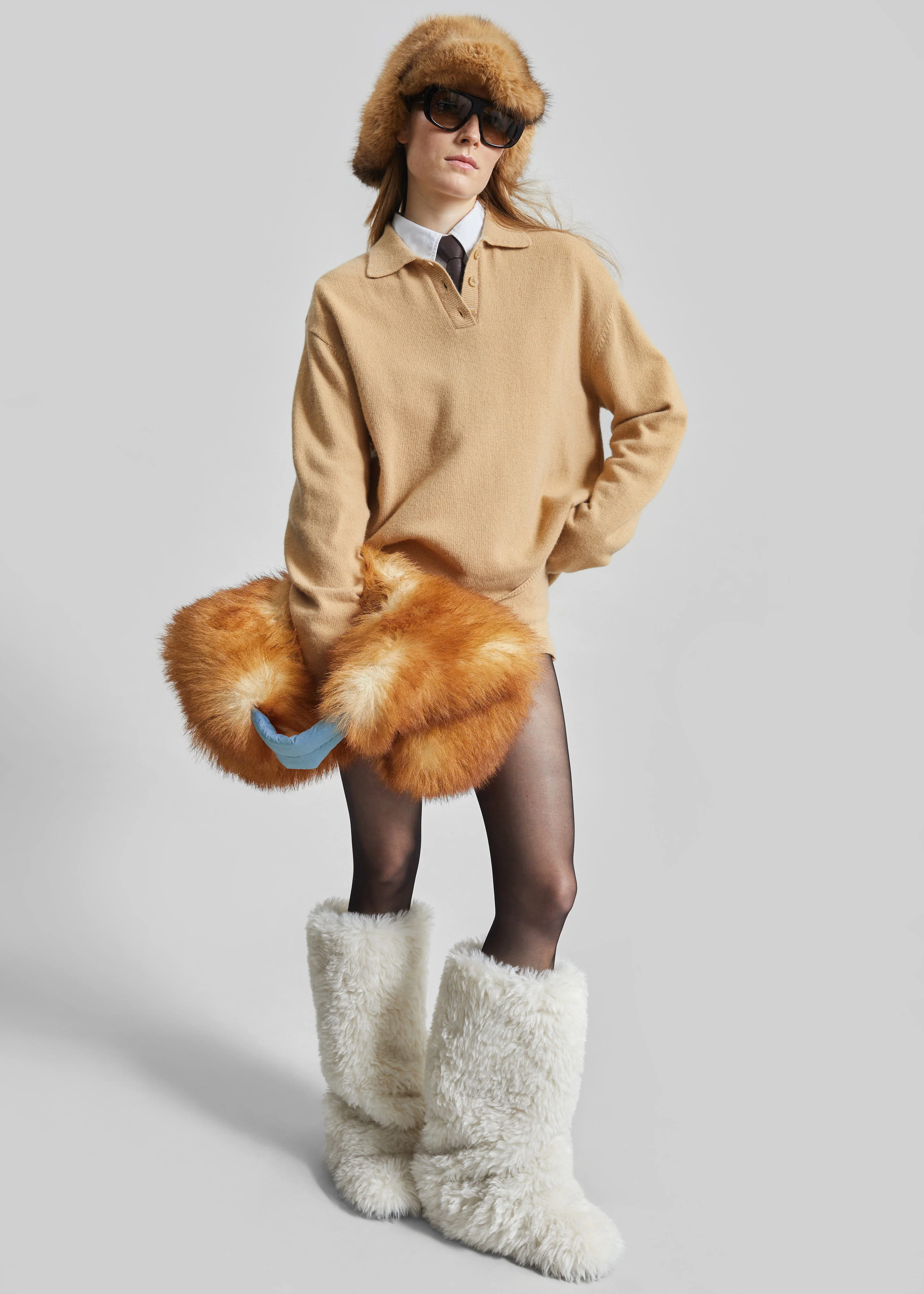 Bresica Knit Polo Sweater - Camel - Image 3