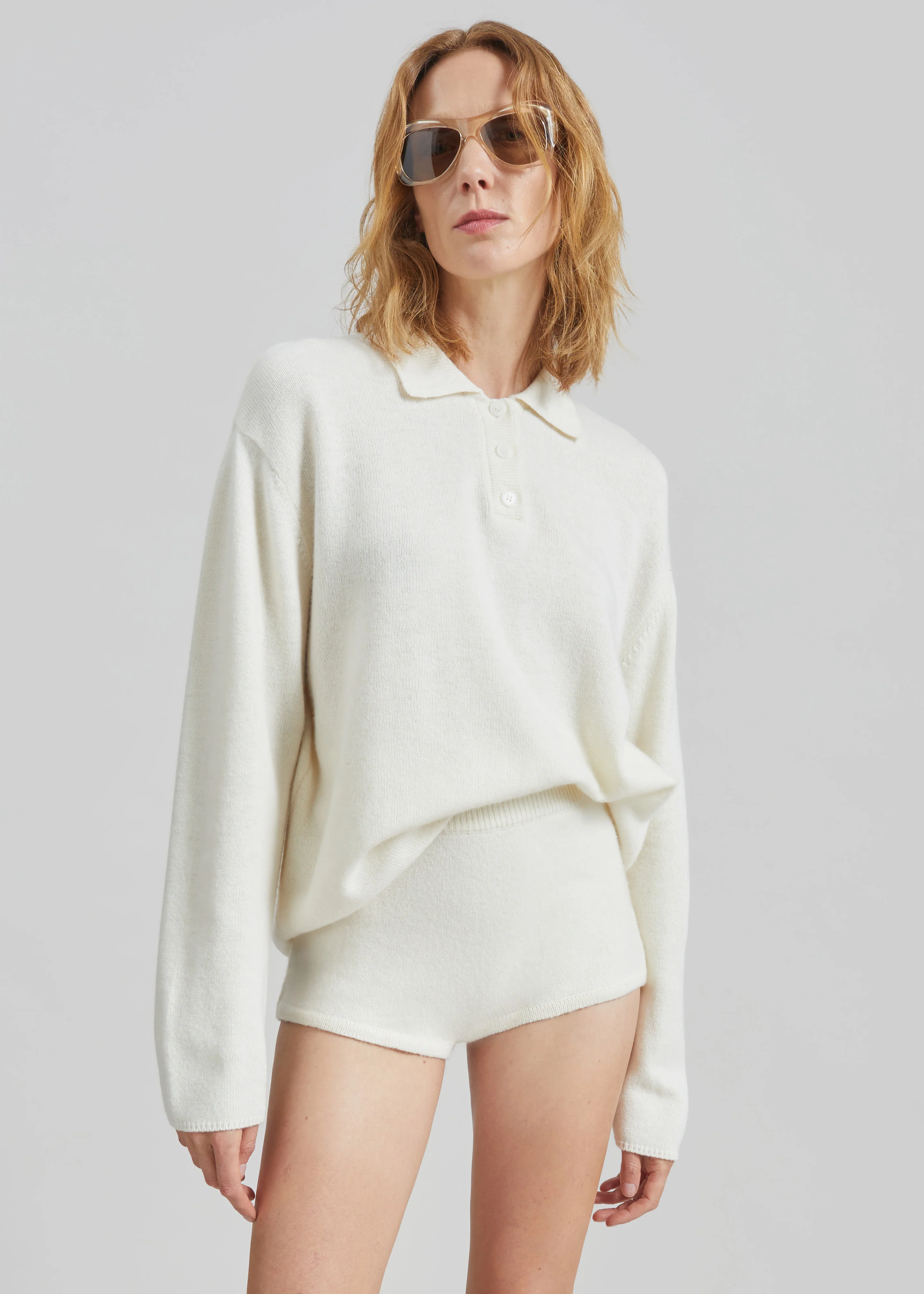 Bresica Knit Polo Sweater - Ivory - Image 3