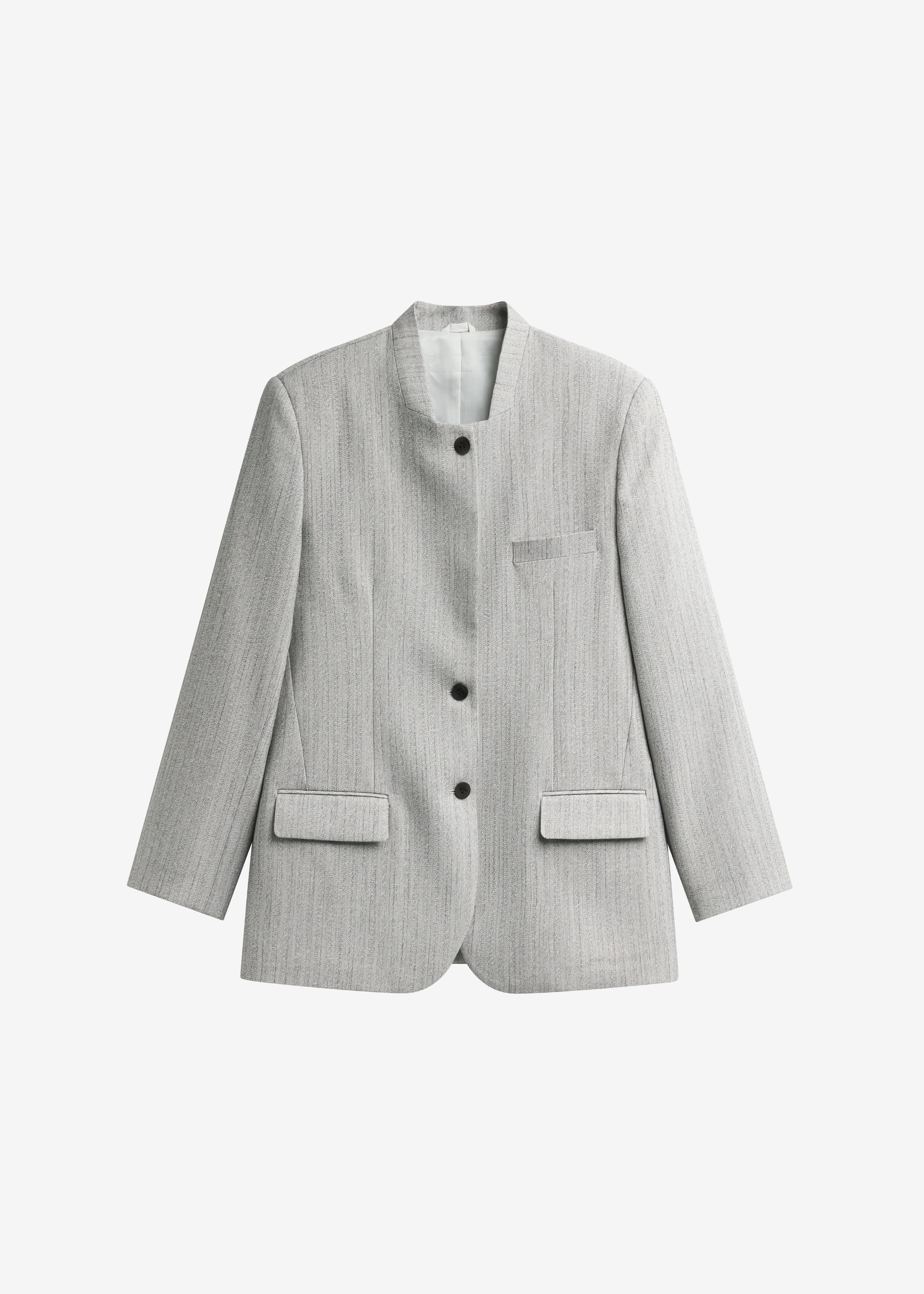 Breux Collarless Padded Blazer - Grey Melange - Image 11