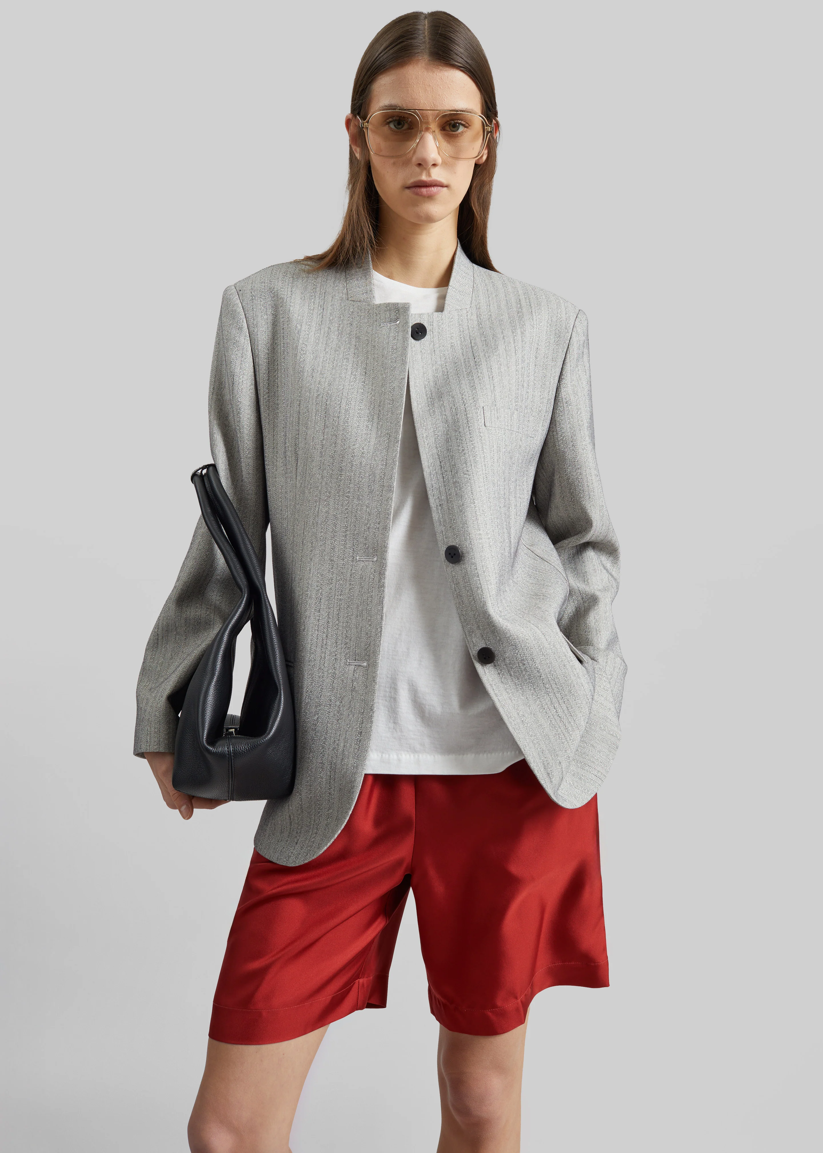 Breux Collarless Padded Blazer - Grey Melange - Image 2