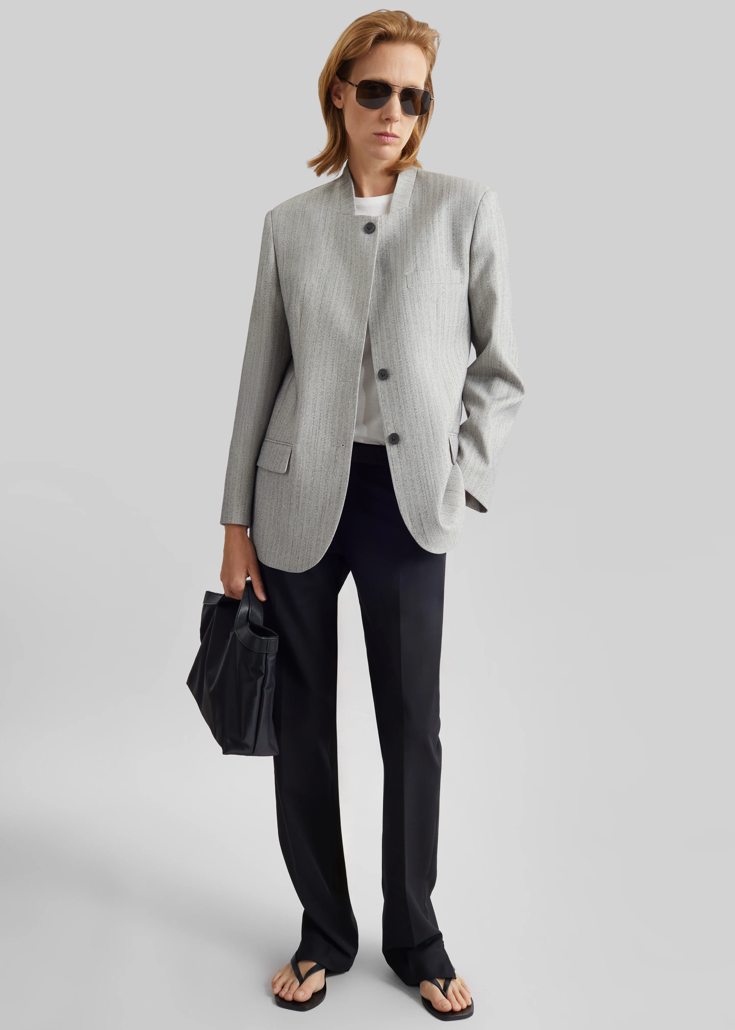 Breux Collarless Padded Blazer - Grey Melange - Image 3