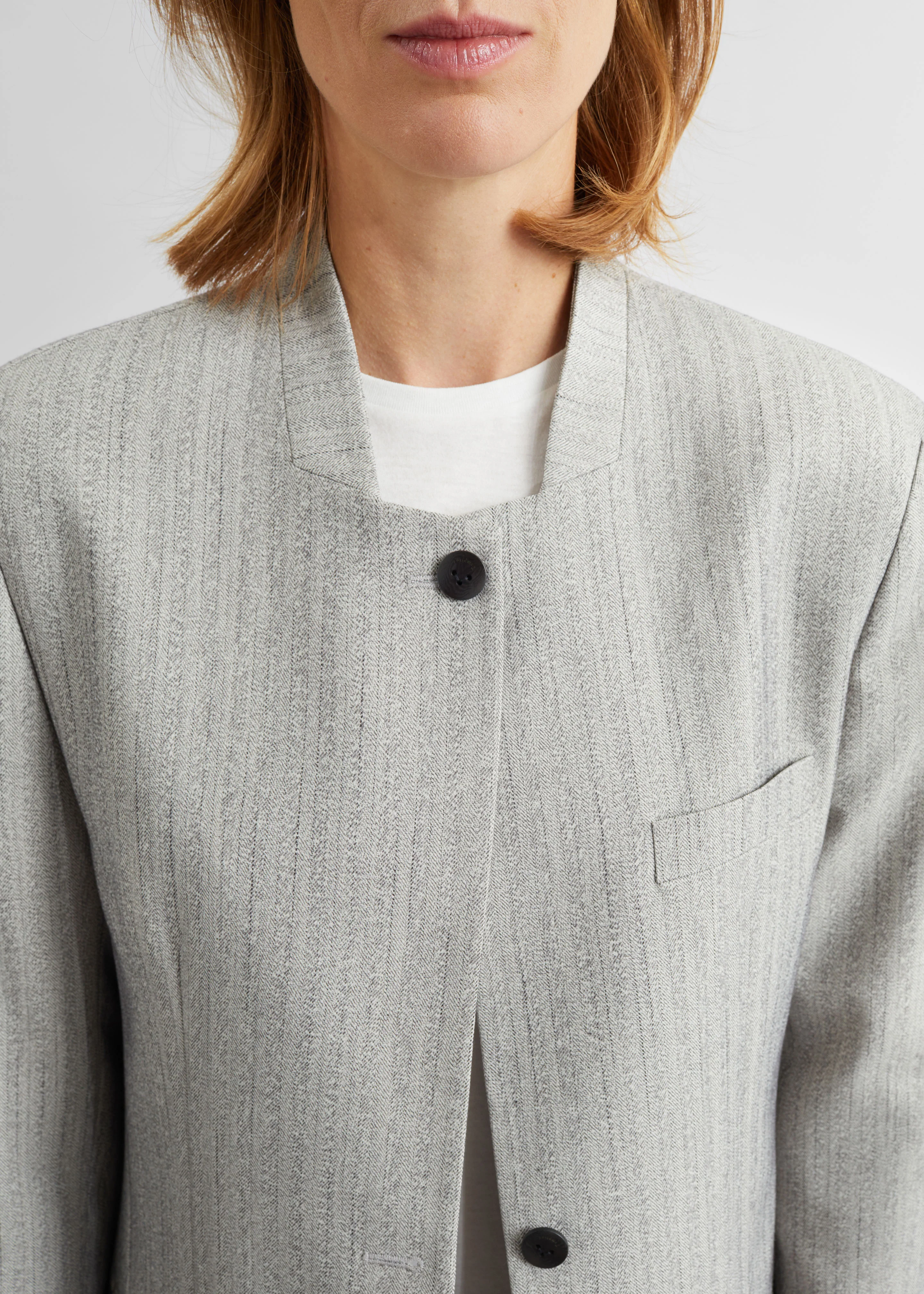 Breux Collarless Padded Blazer - Grey Melange - Image 4