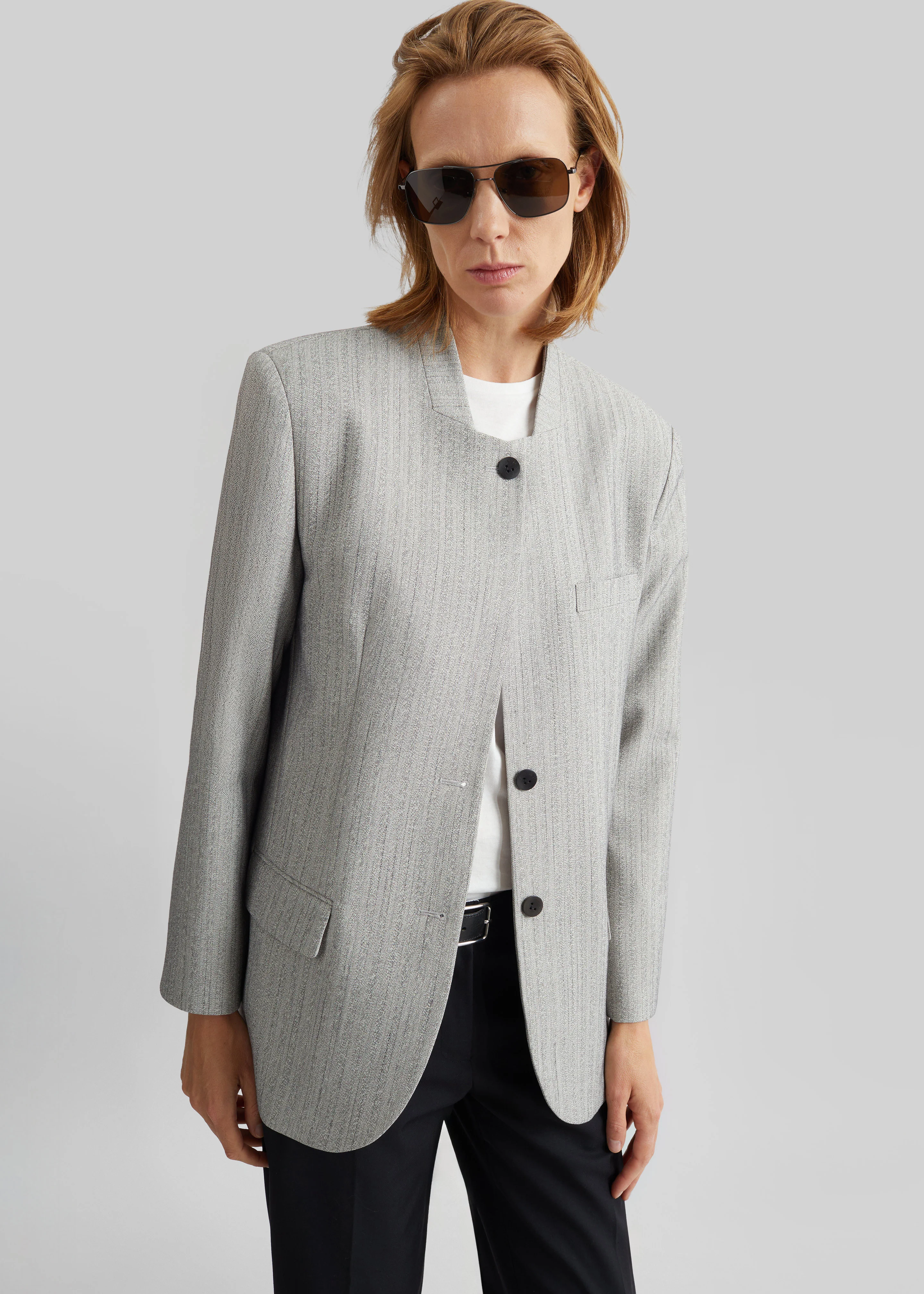 Breux Collarless Padded Blazer - Grey Melange - Image 5