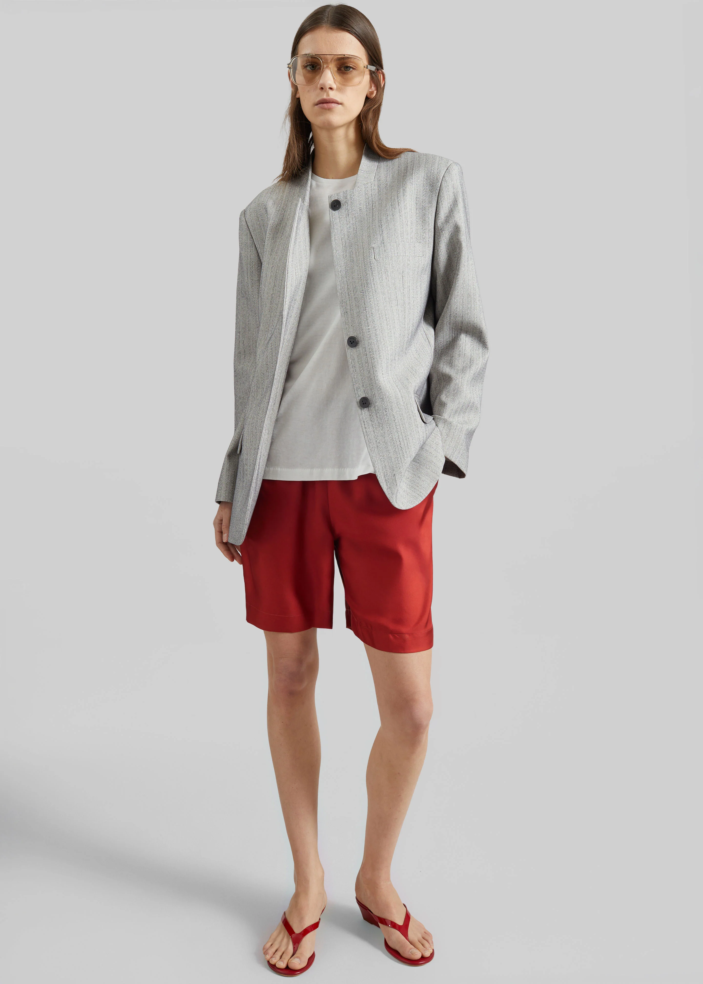 Breux Collarless Padded Blazer - Grey Melange - Image 6
