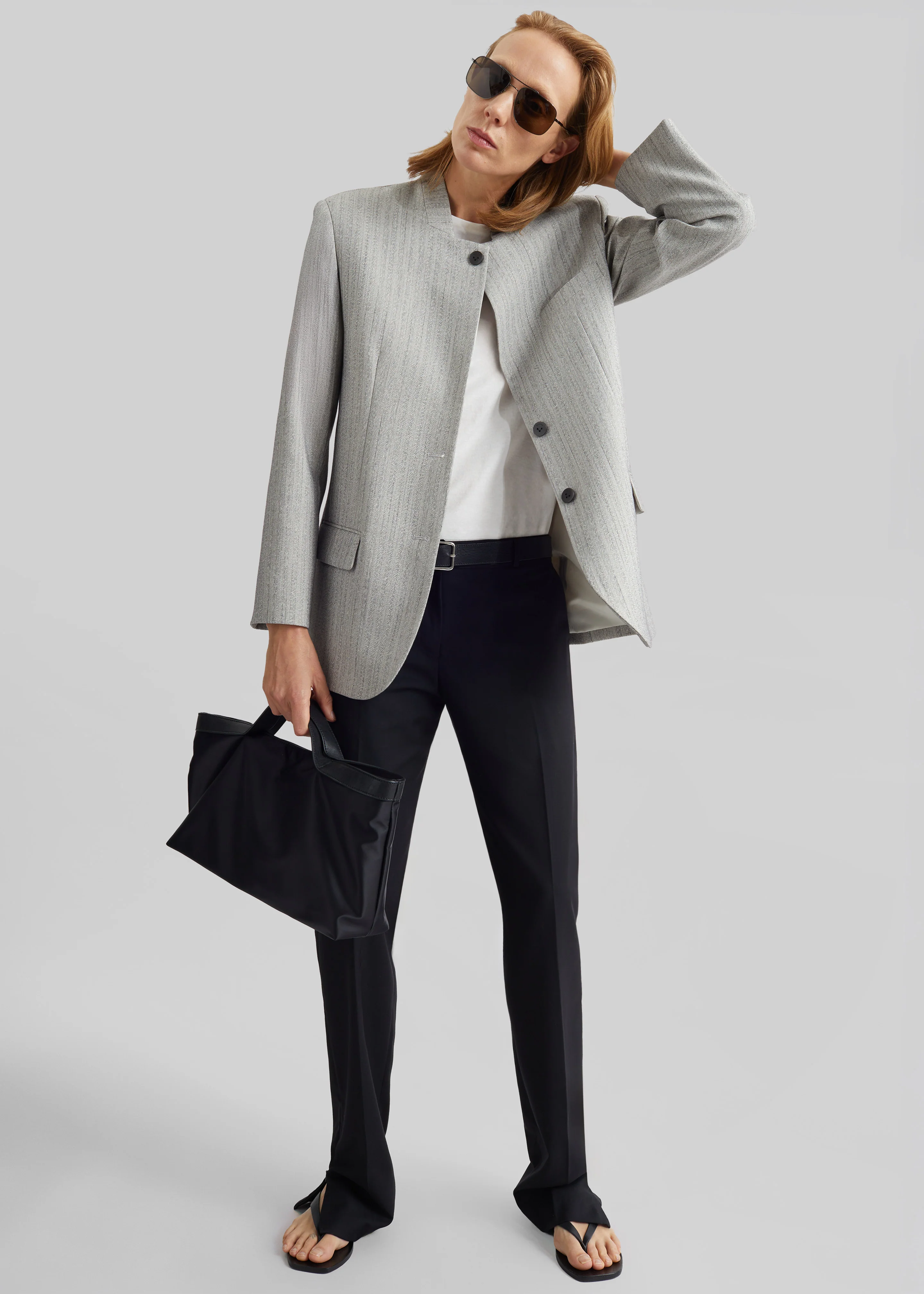 Breux Collarless Padded Blazer - Grey Melange - Image 7