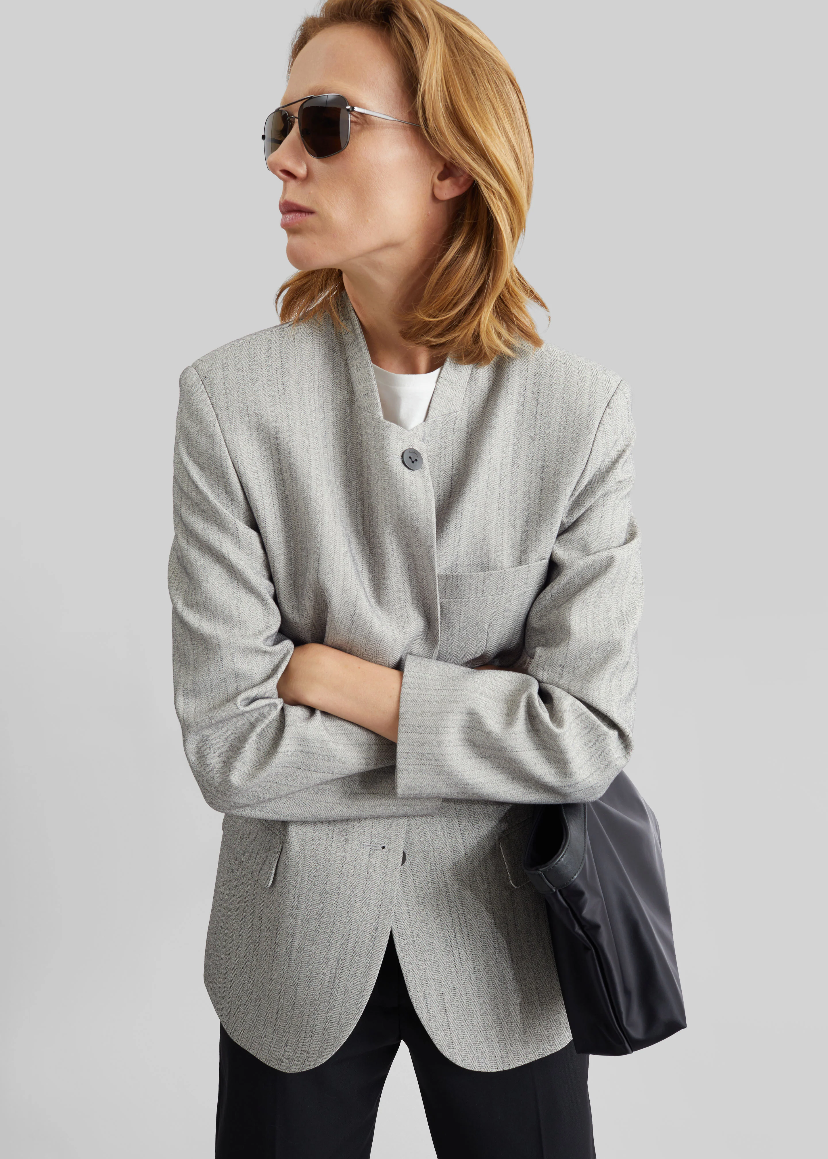 Breux Collarless Padded Blazer - Grey Melange - Image 8