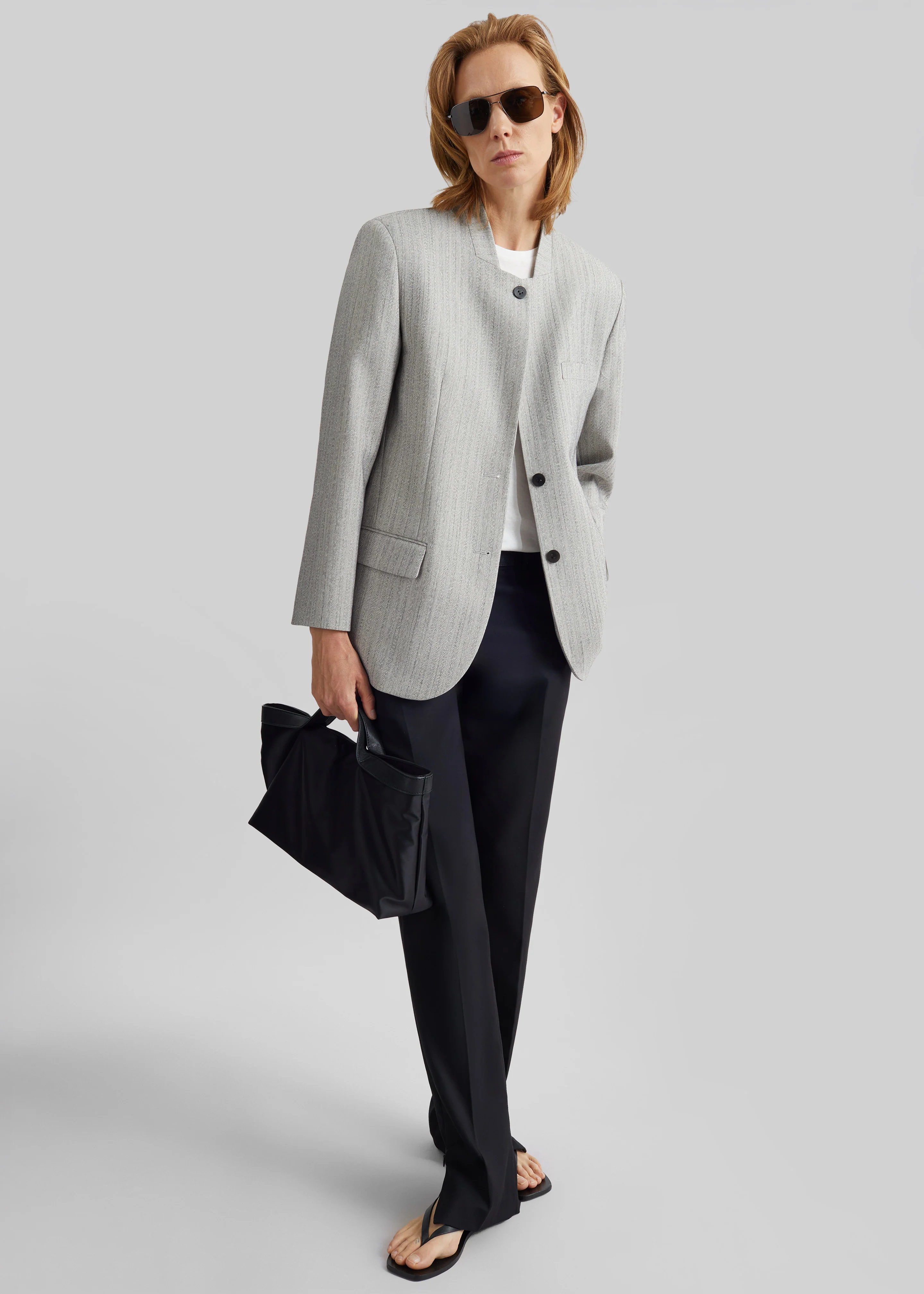 Breux Collarless Padded Blazer - Grey Melange - Image 9