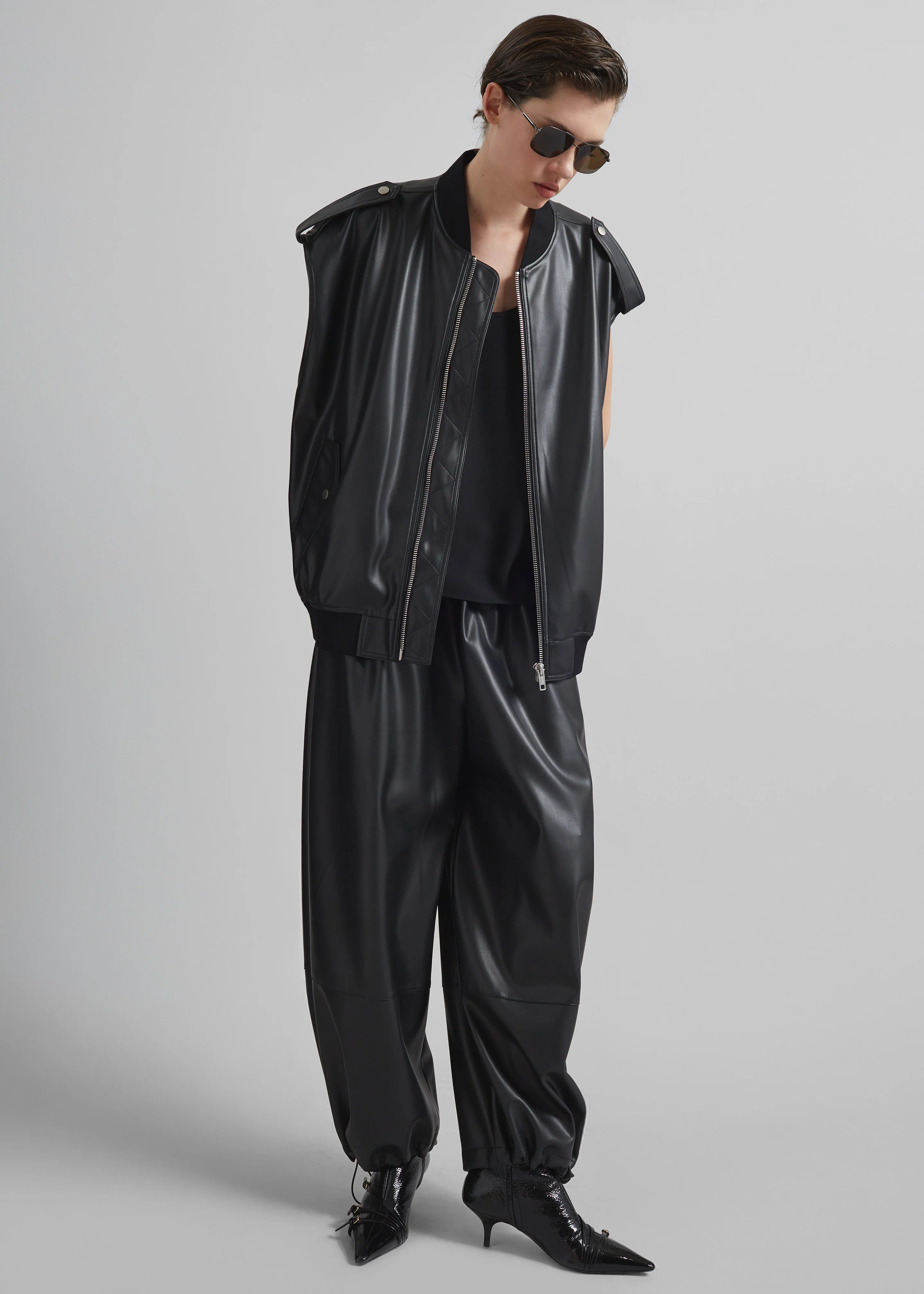 Briar Faux Leather Balloon Pants - Black - Image 5
