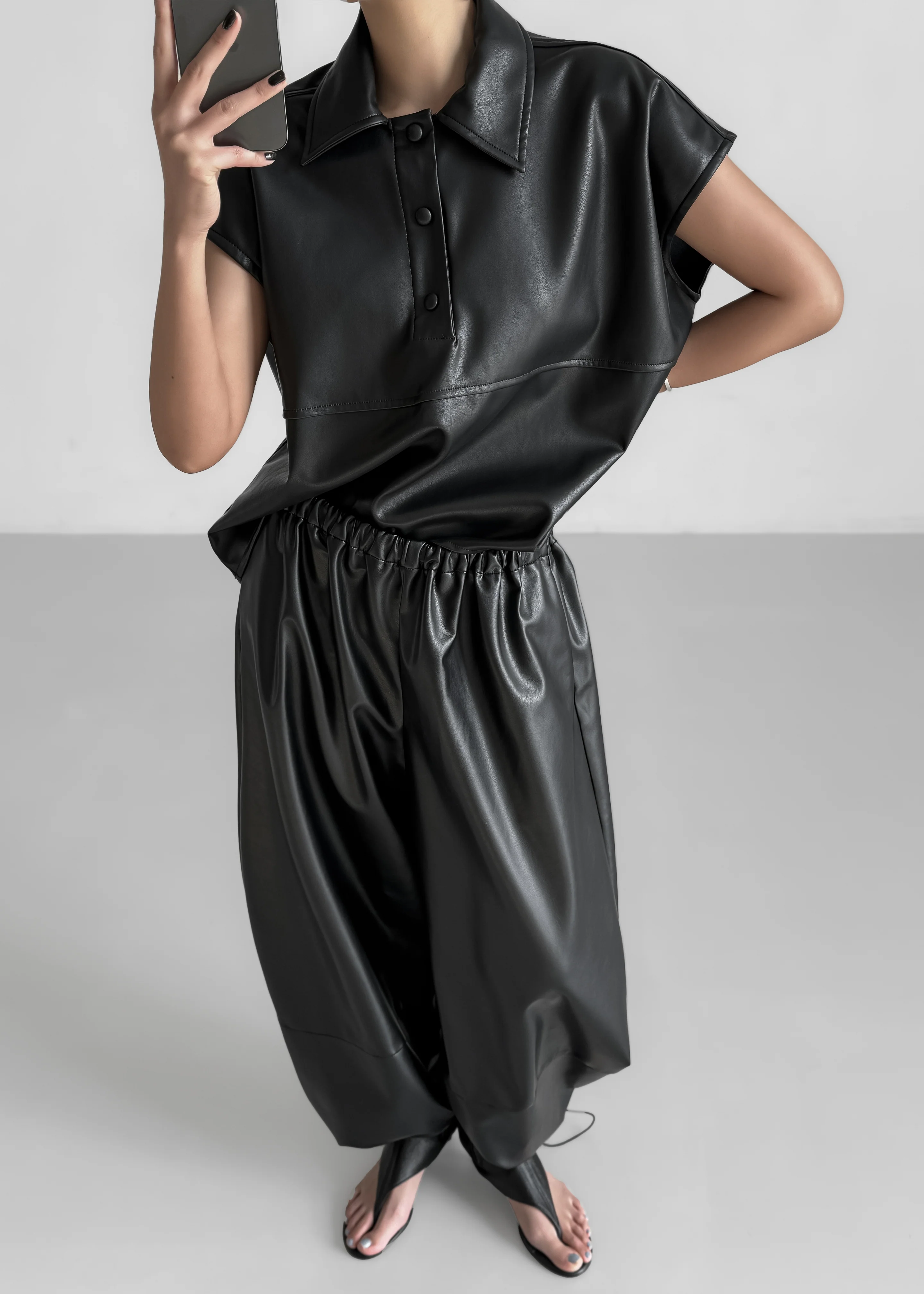 Briar Faux Leather Balloon Pants - Black - Image 6
