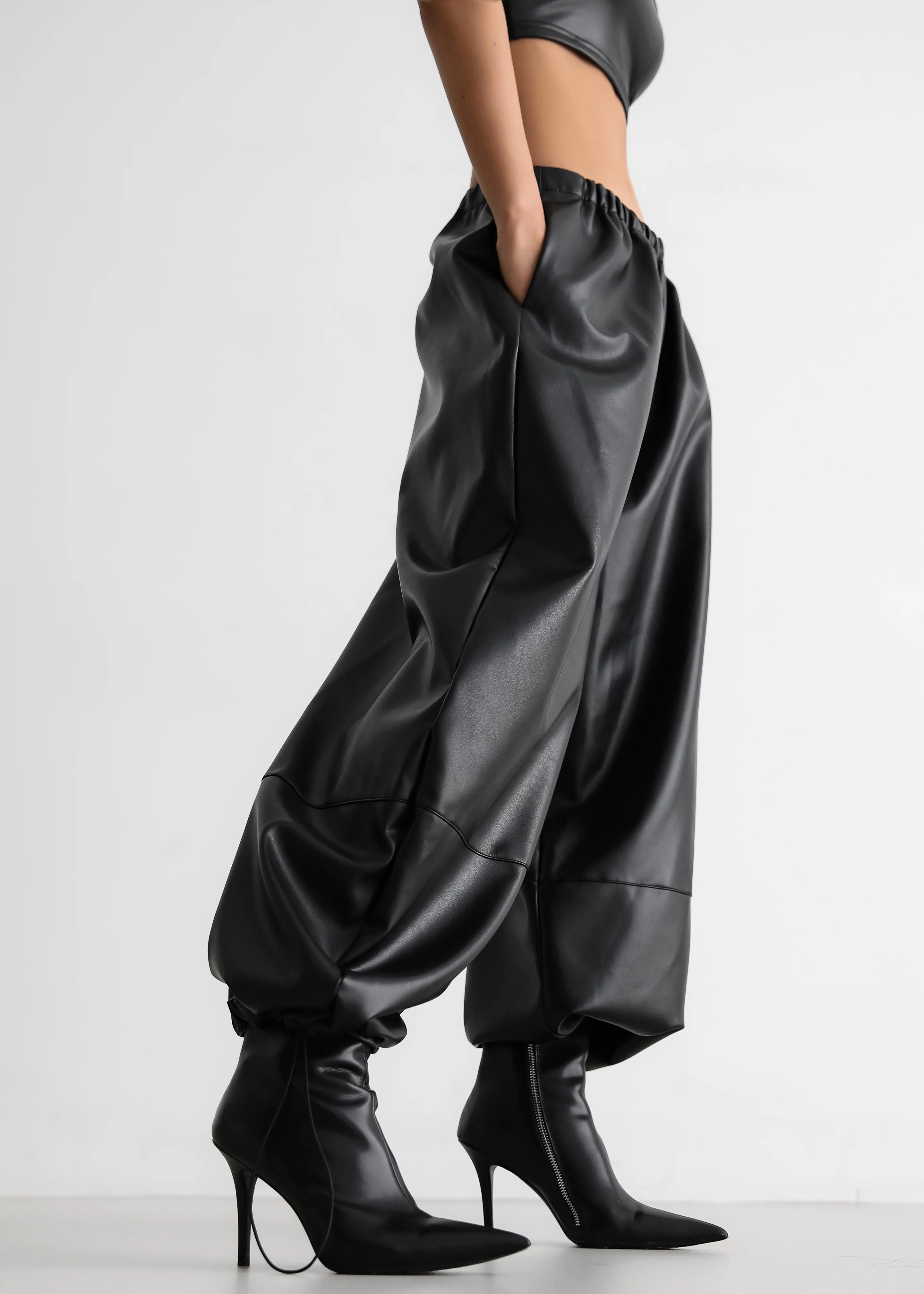 Briar Faux Leather Balloon Pants - Black - Image 8