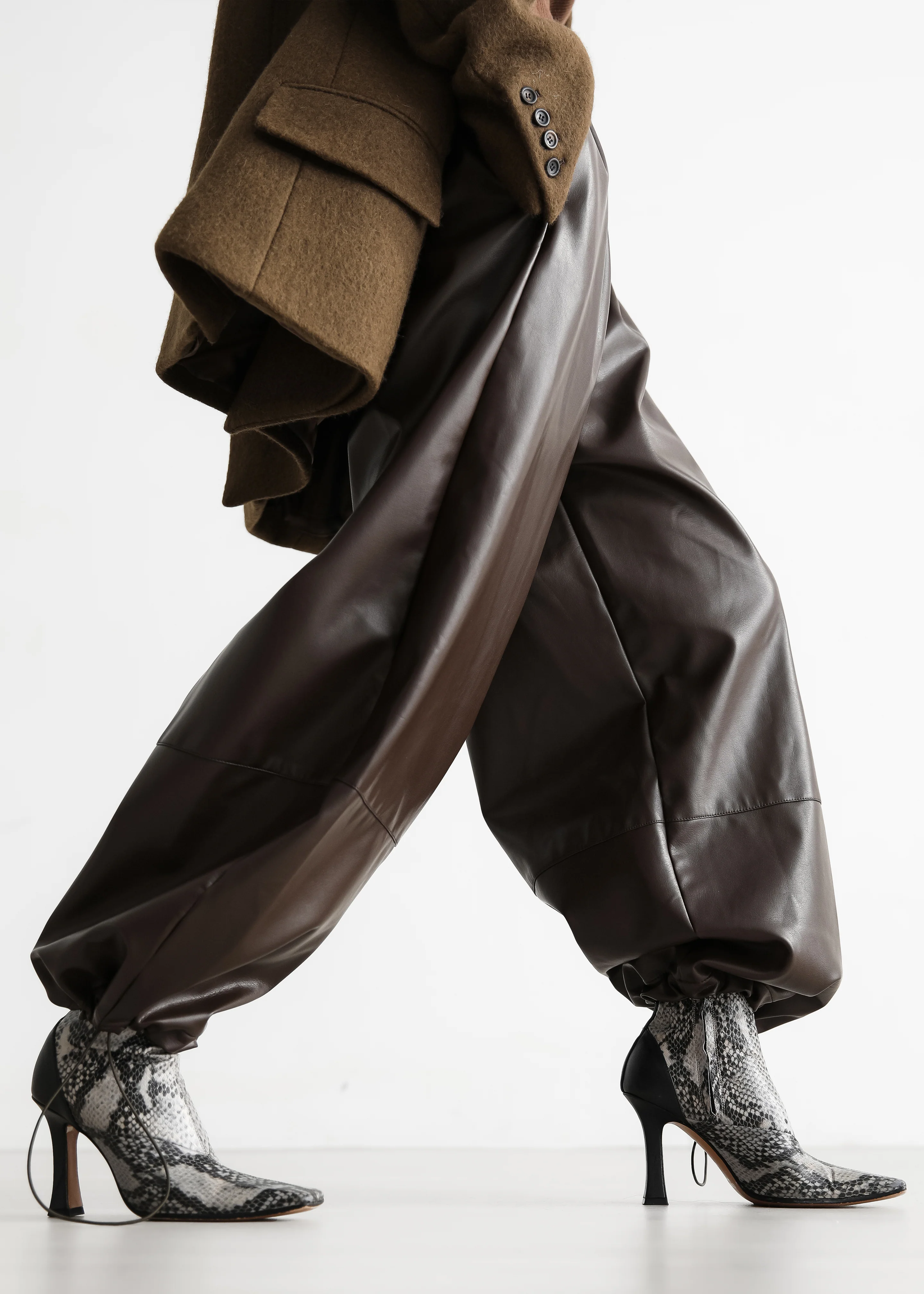 Briar Faux Leather Balloon Pants - Brown - Image 2