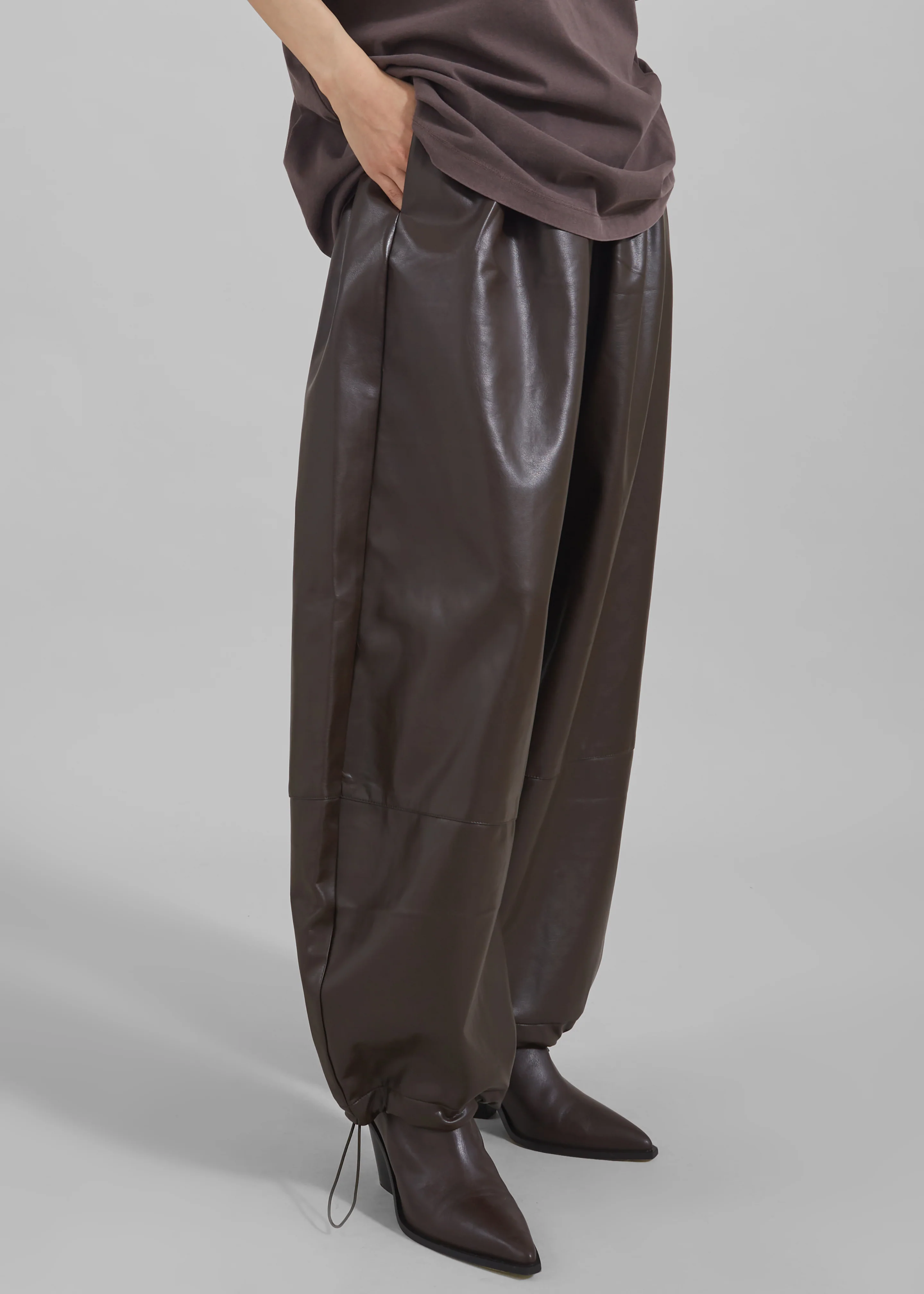Briar Faux Leather Balloon Pants - Brown - Image 3