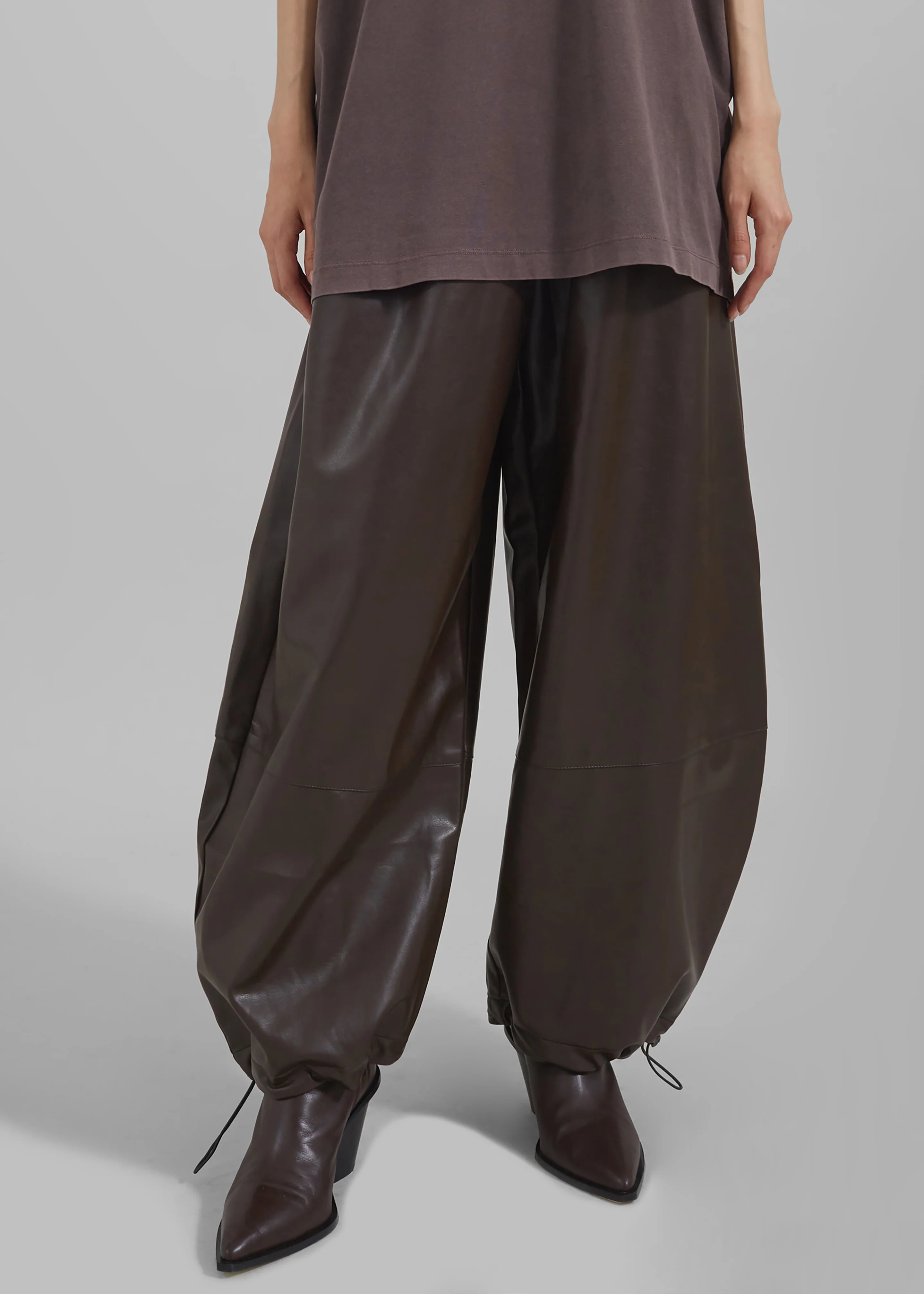 Briar Faux Leather Balloon Pants - Brown - Image 5