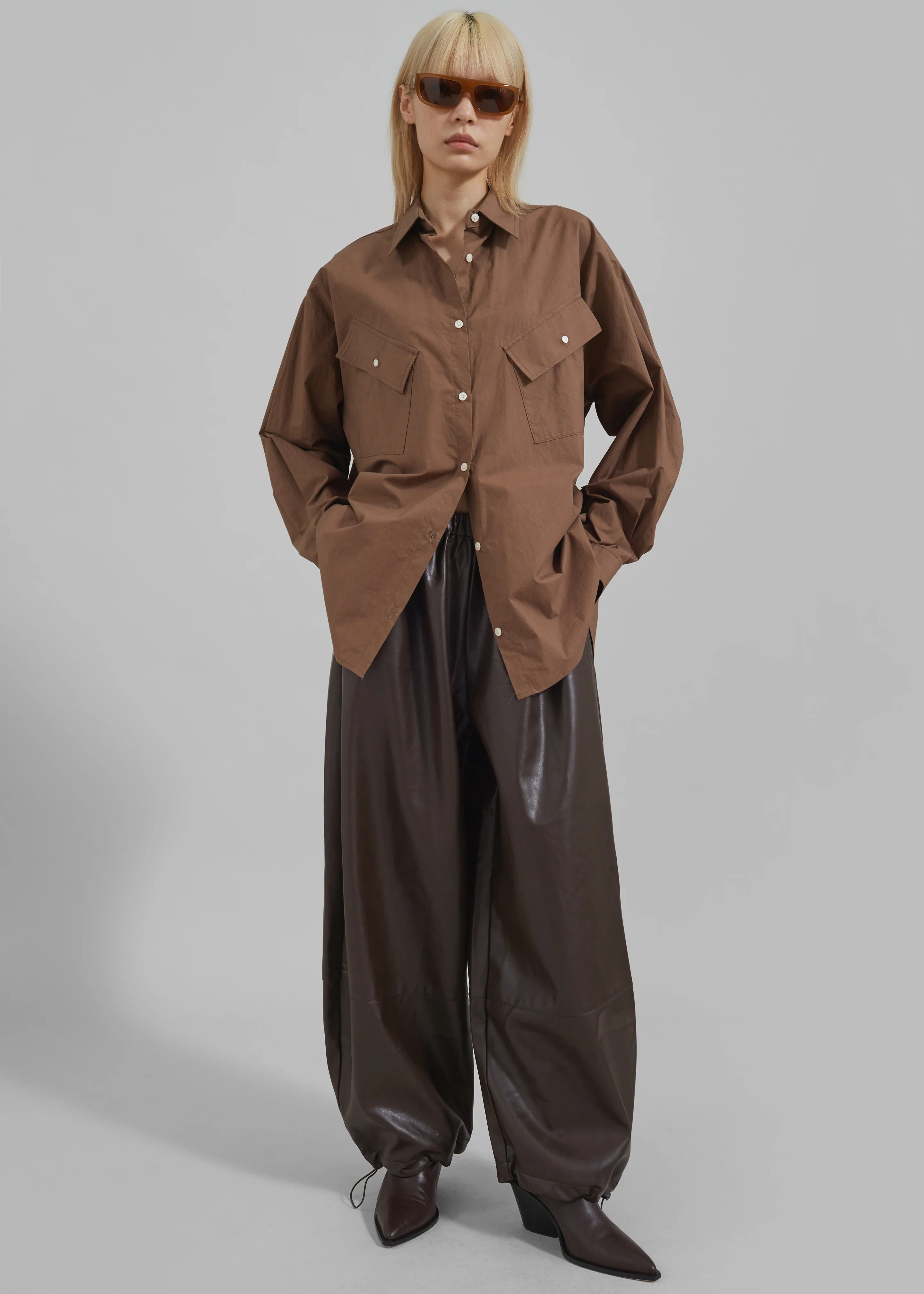 Briar Faux Leather Balloon Pants - Brown - Image 8