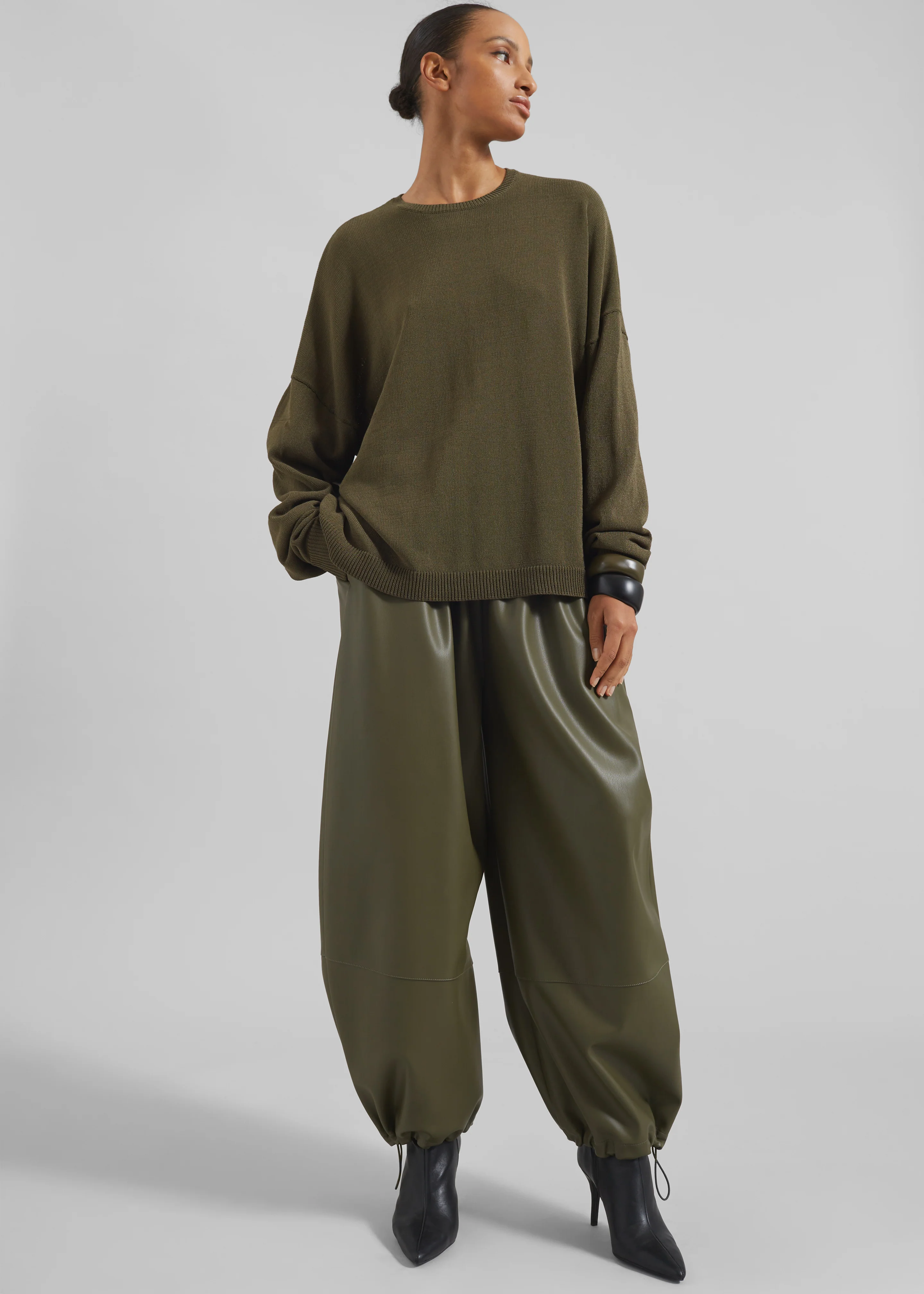Briar Faux Leather Balloon Pants - Khaki - Image 5
