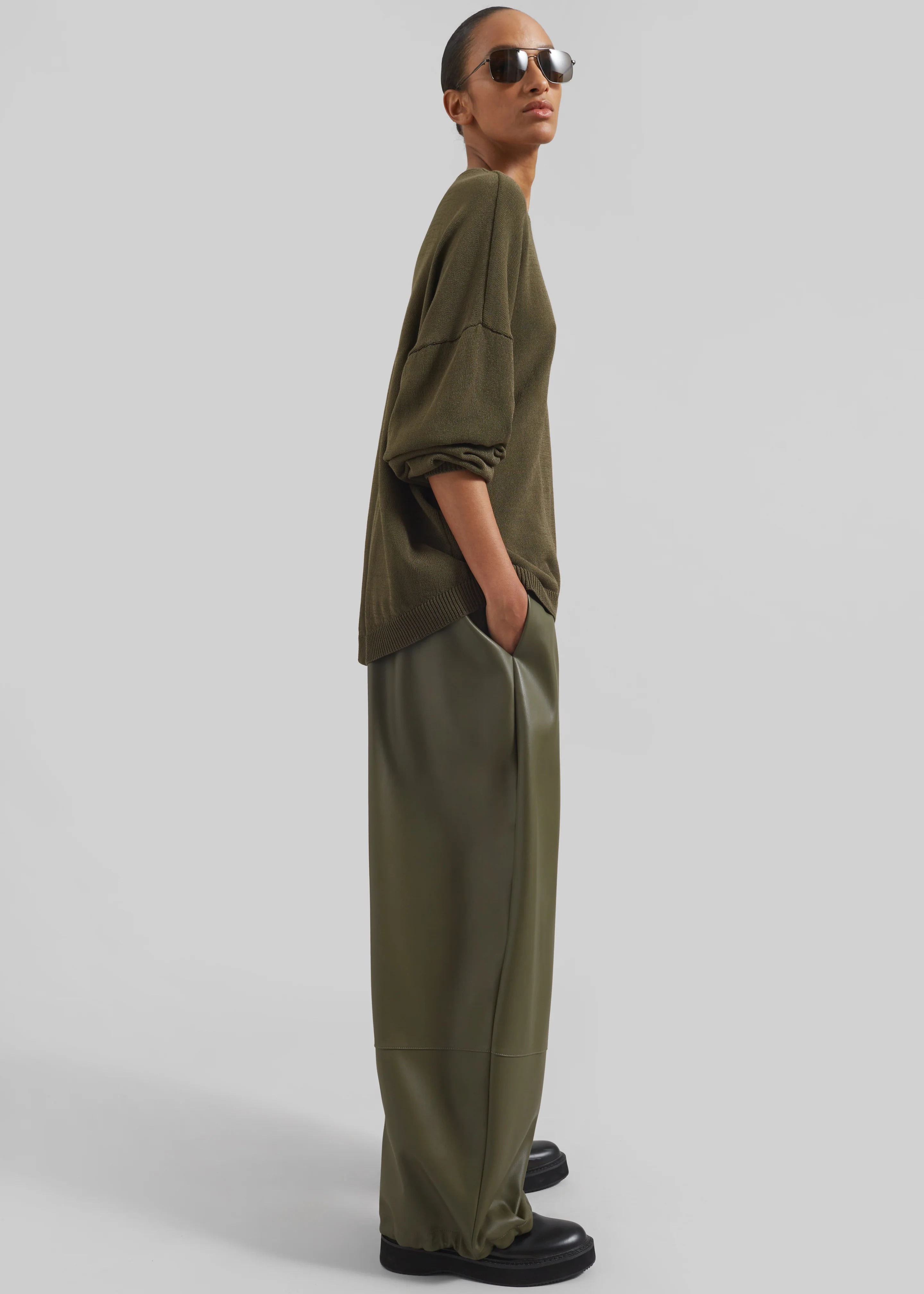 Briar Faux Leather Balloon Pants - Khaki - Image 6