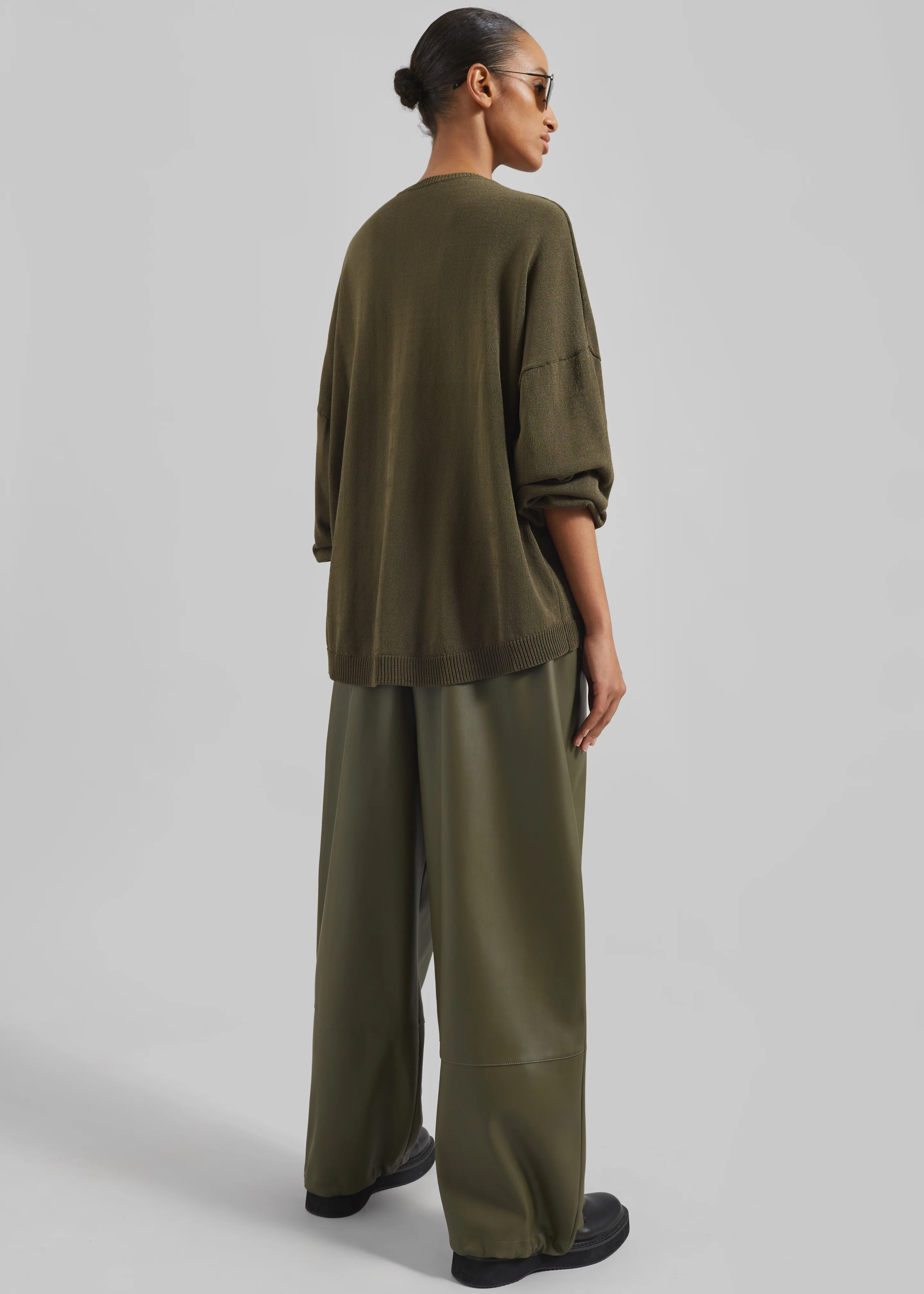 Briar Faux Leather Balloon Pants - Khaki - Image 7