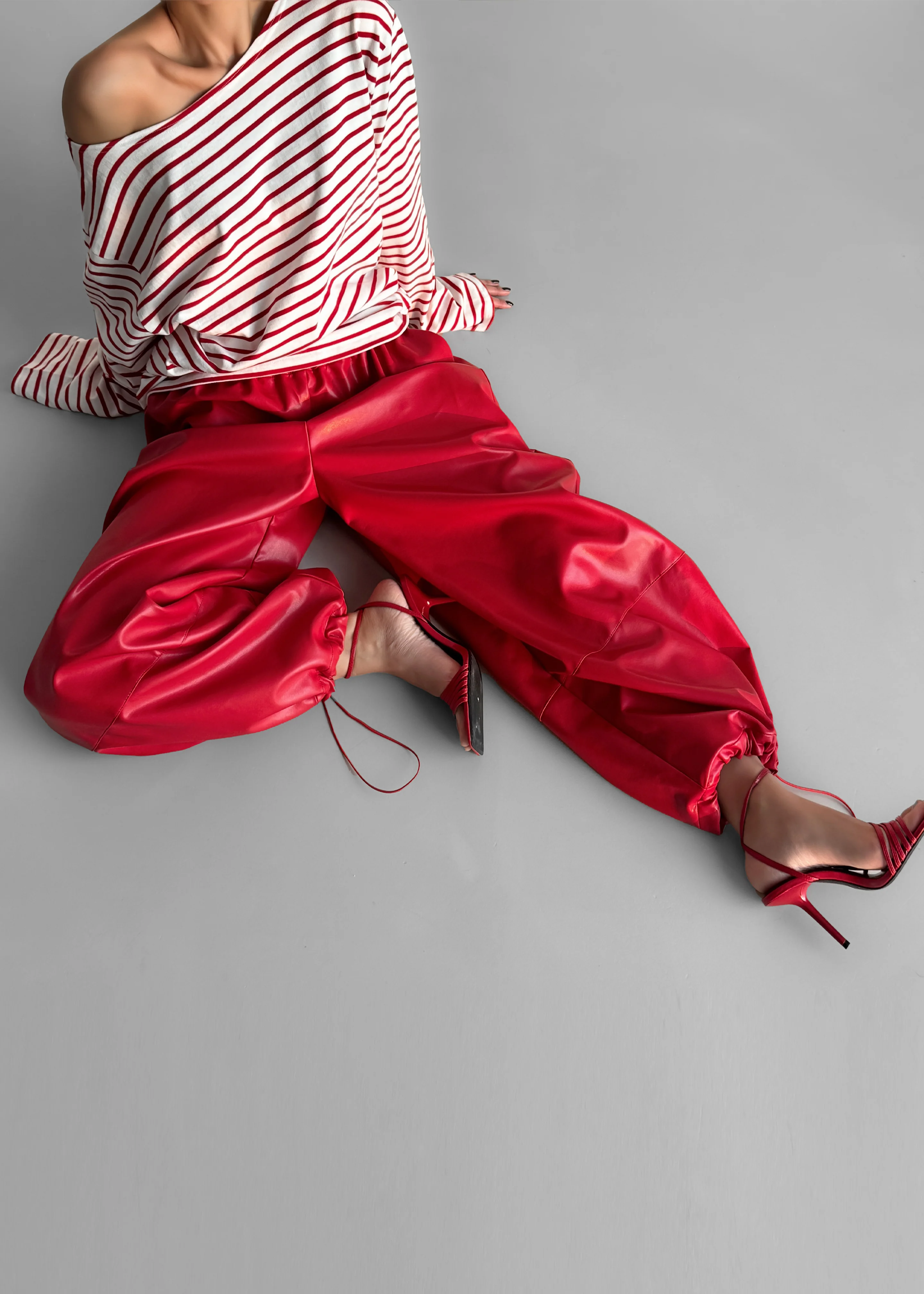 Briar Faux Leather Balloon Pants - Red - Image 3