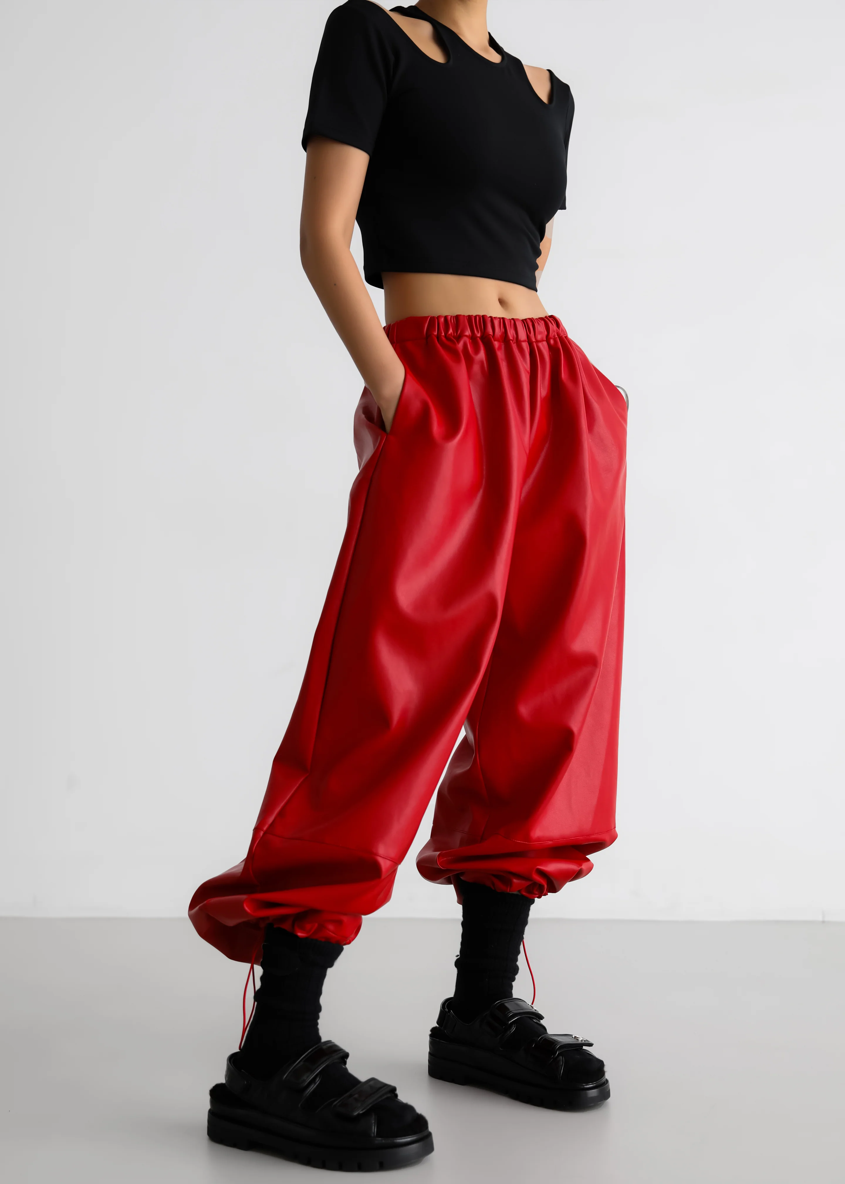Briar Faux Leather Balloon Pants - Red - Image 5