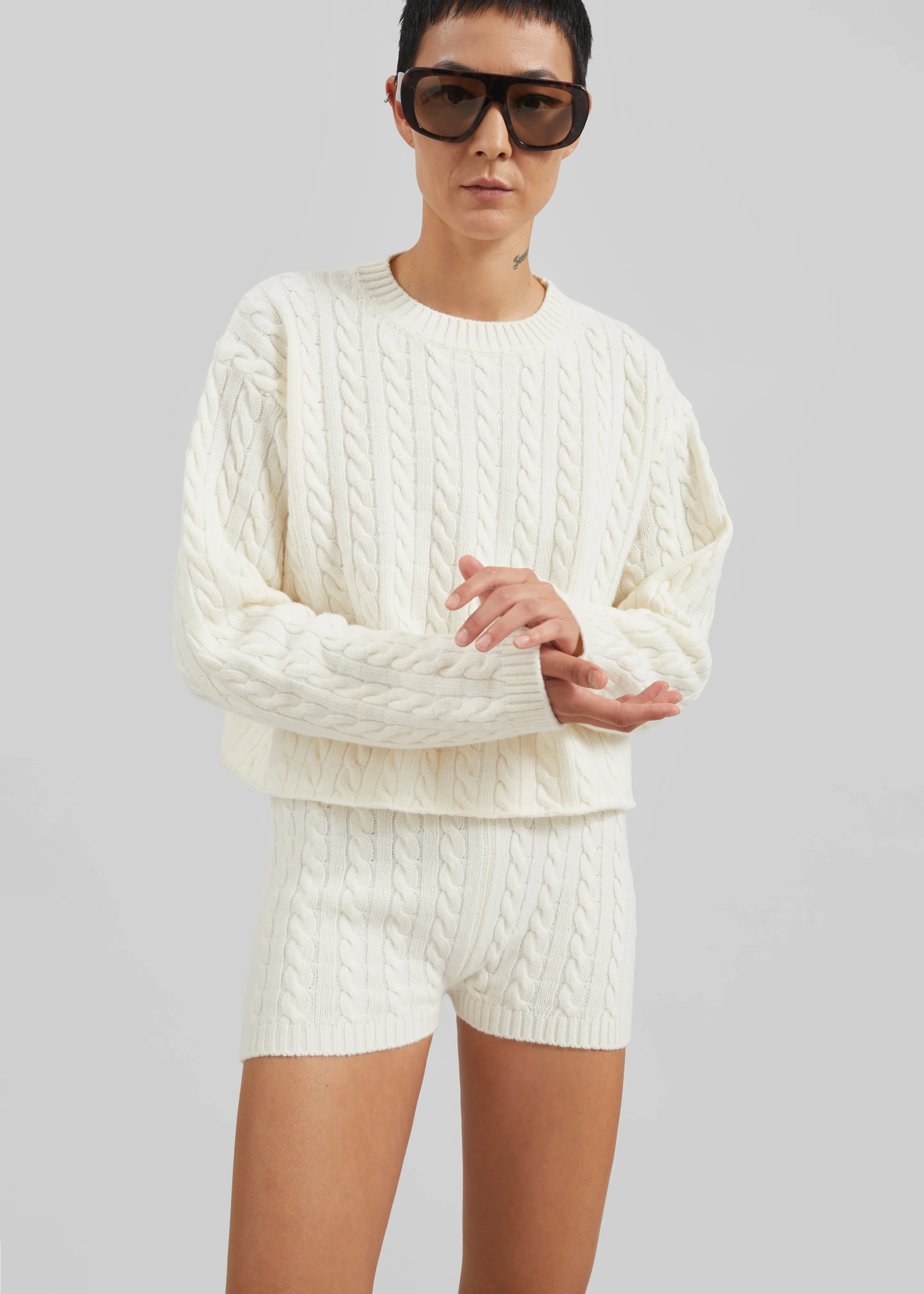 Brisbane Cropped Boxy Sweater - White - Image 3