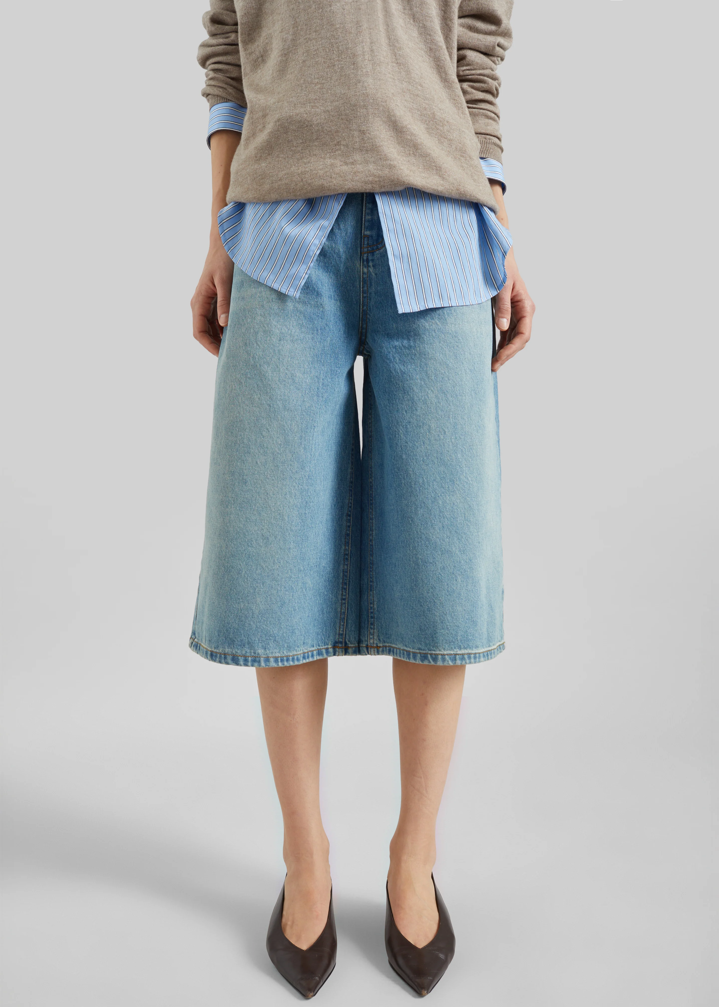 Brunoy Denim Culottes - Light Wash - Image 4