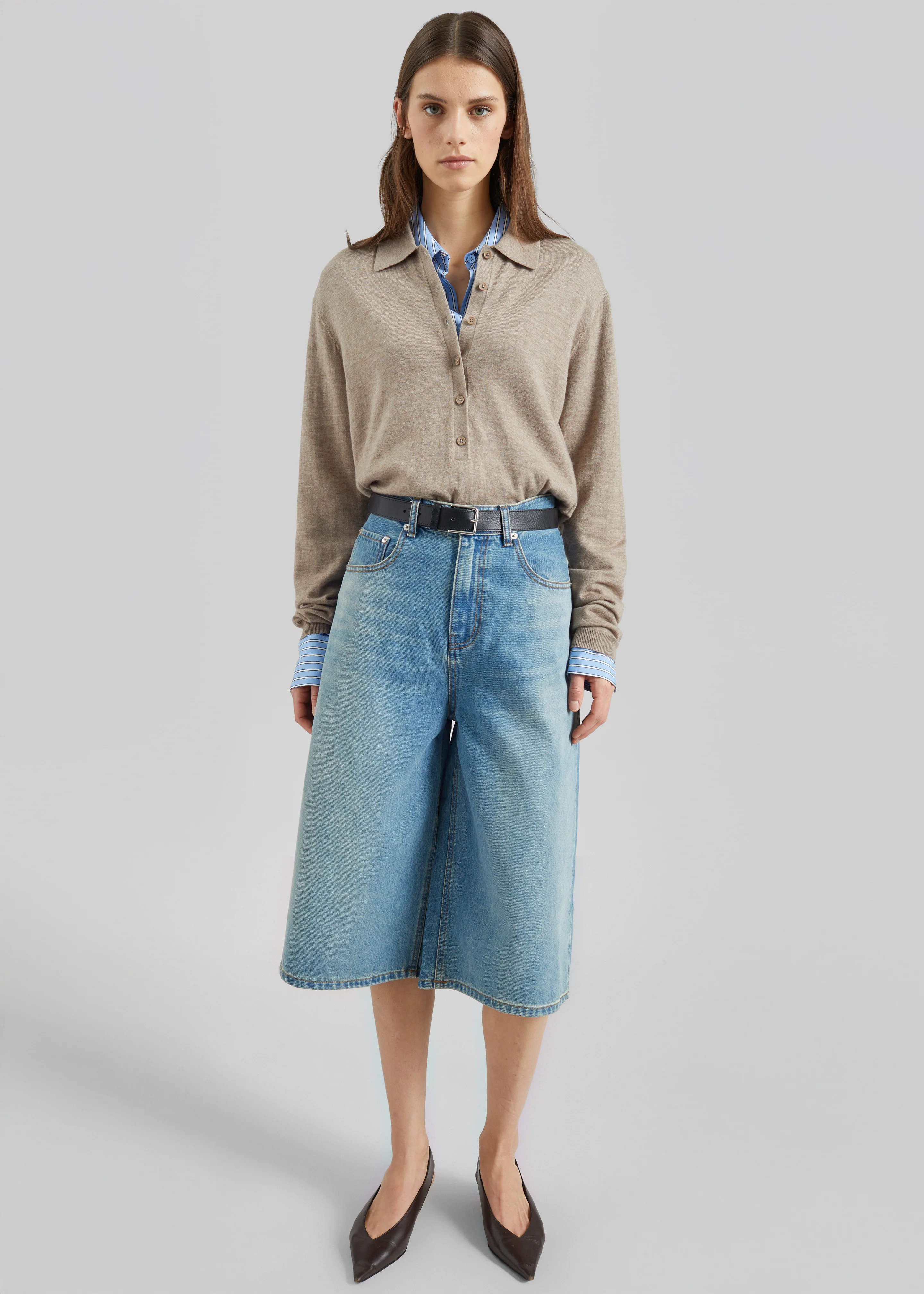 Brunoy Denim Culottes - Light Wash - Image 5
