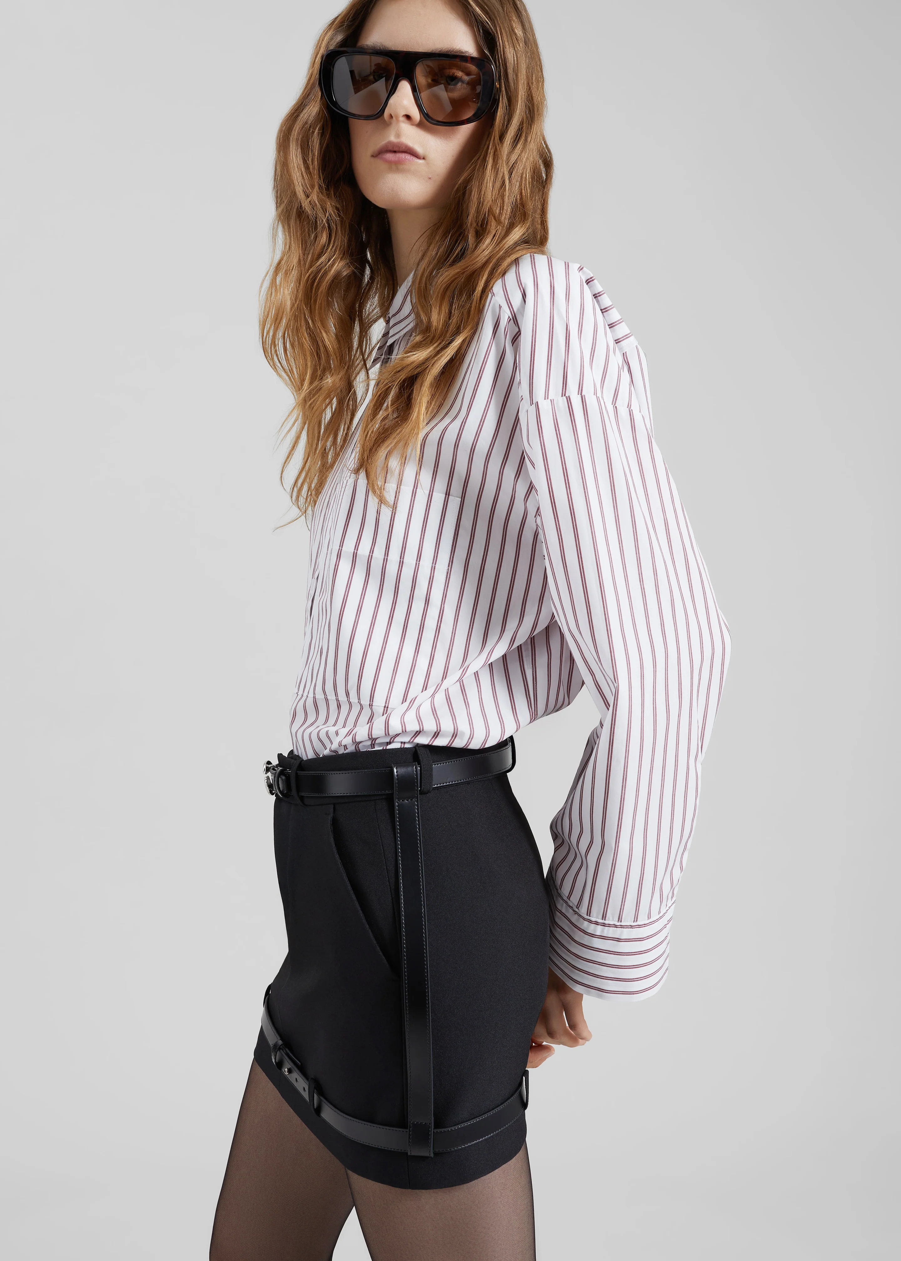 By Malene Birger Derris Cotton Shirt - Cabernet Stripe - Image 4