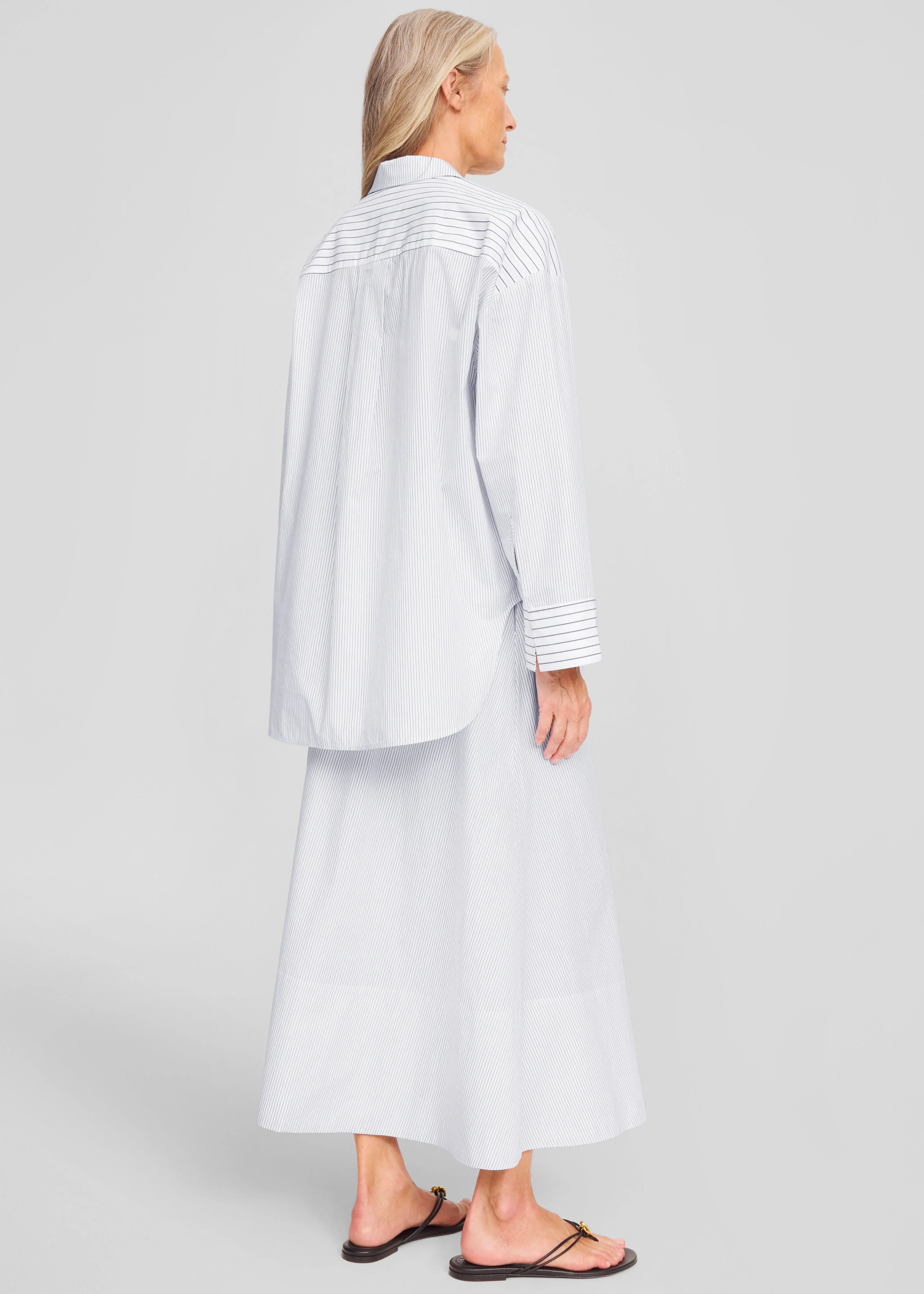By Malene Birger Derris Shirt - White/Black Mix Stripe - Image 11